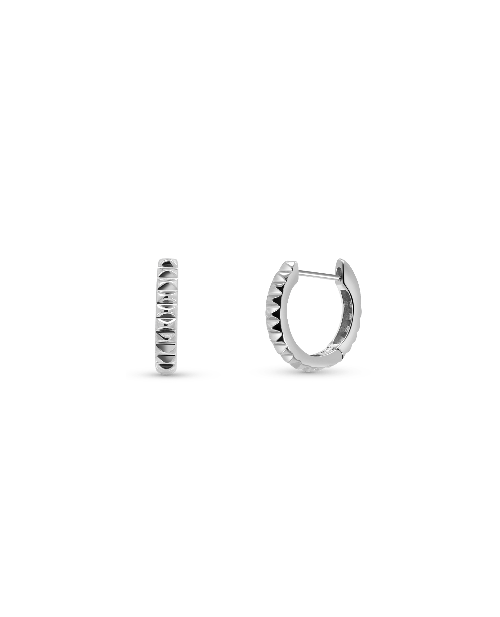 12MM Ridged Huggie Earrings | 10kt White Gold