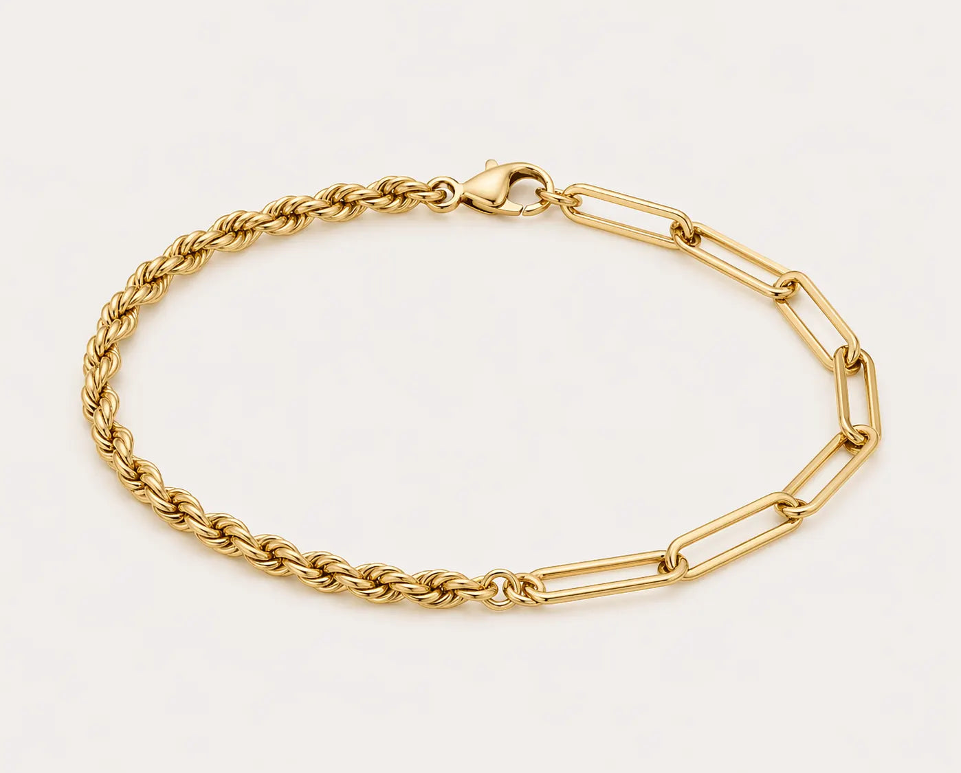 7.5" 50/50 Rope and Paperclip Bracelet | 14kt Yellow Gold