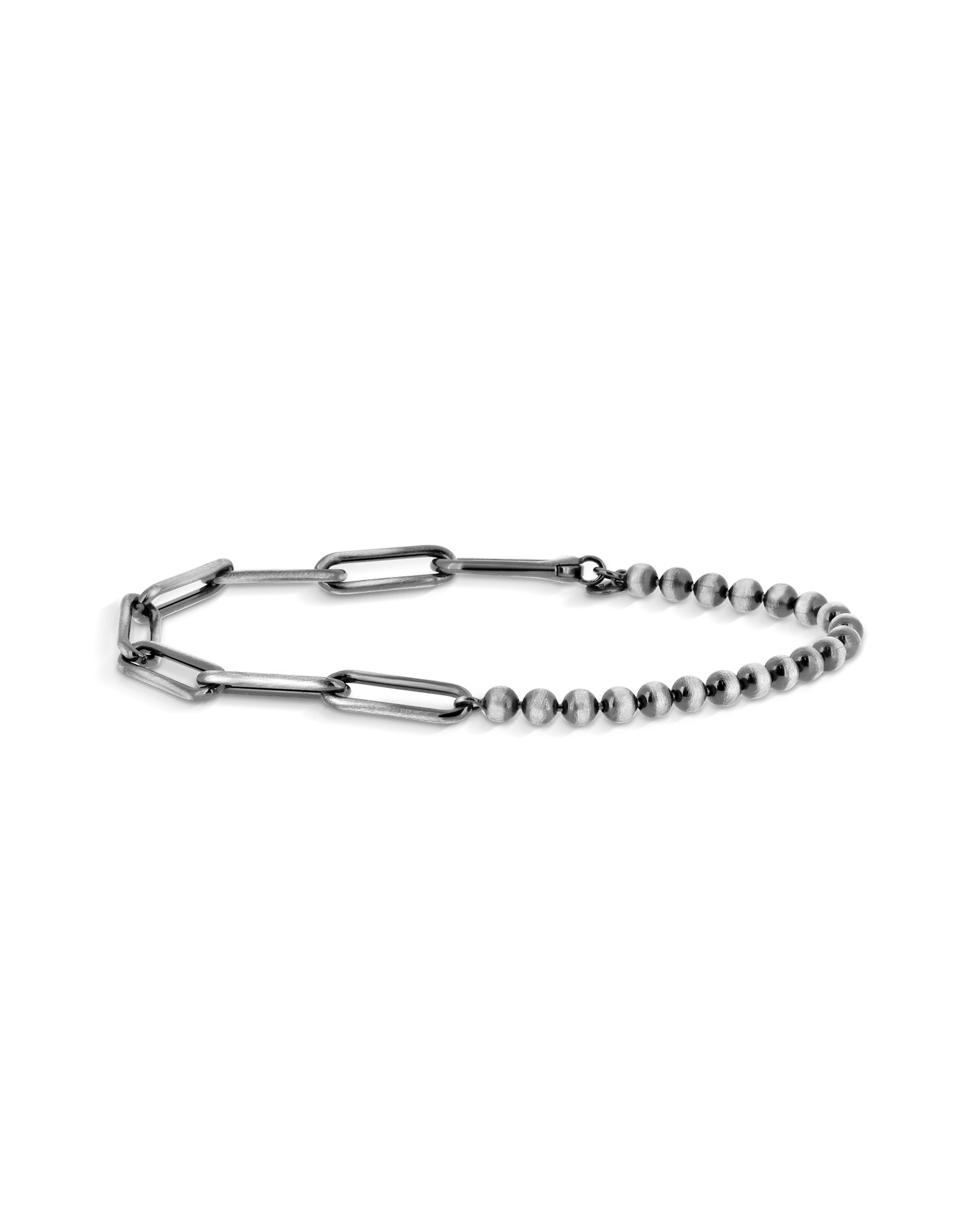 8.5" Brushed Gunmetal Paperclip & Bead Bracelet | Silver