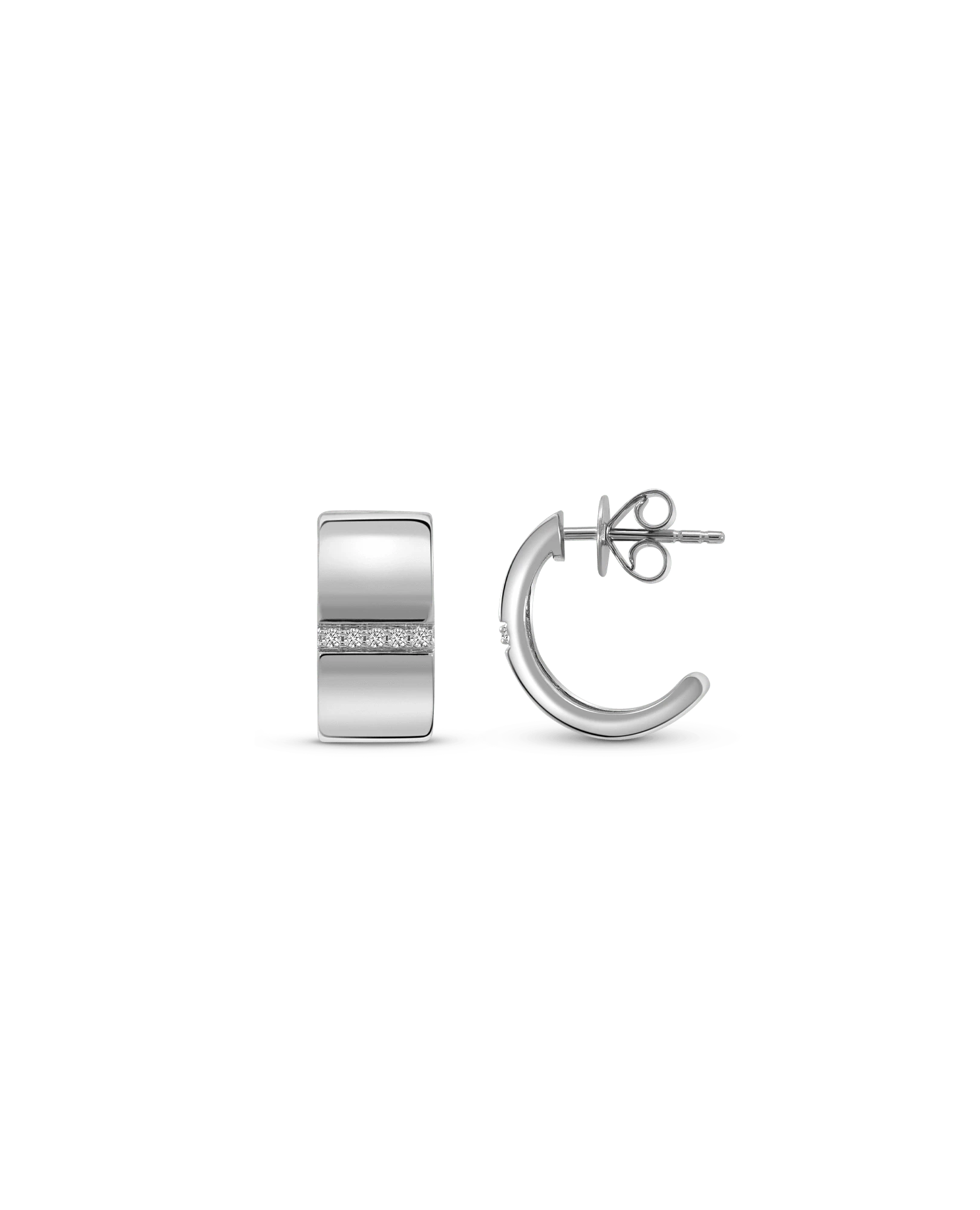 8MM Cigar Semi-Hoop Earrings .10 Carat TW Diamond | 10kt White Gold