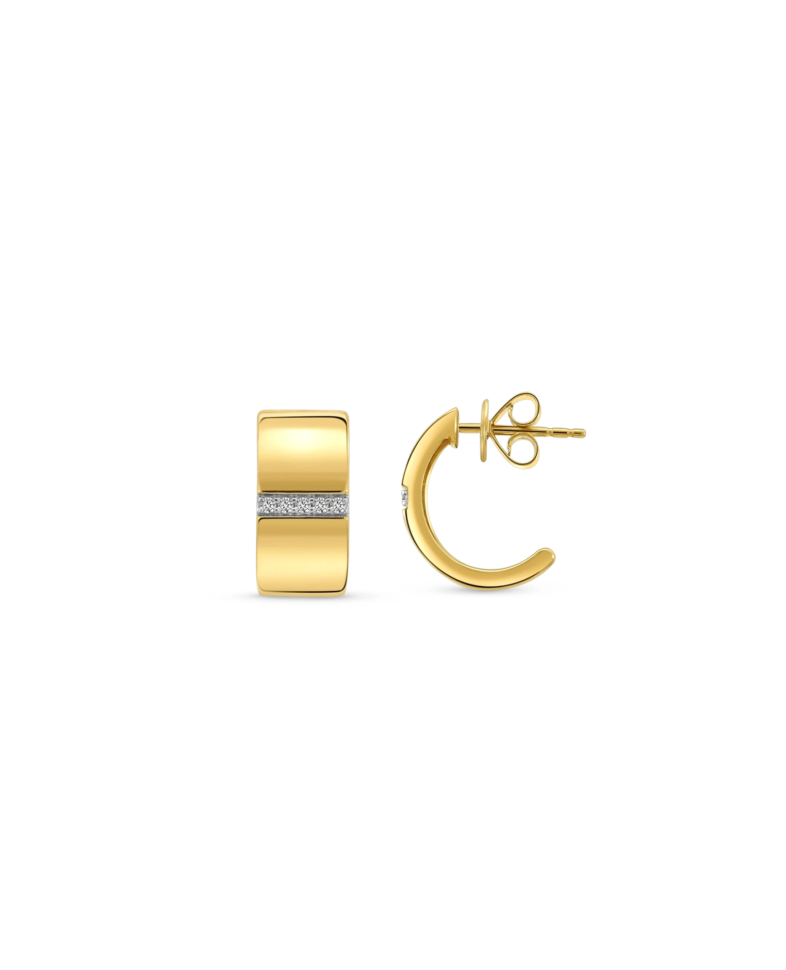 8MM Cigar Semi-Hoop Earrings .10 Carat TW Diamond | 10kt Yellow Gold