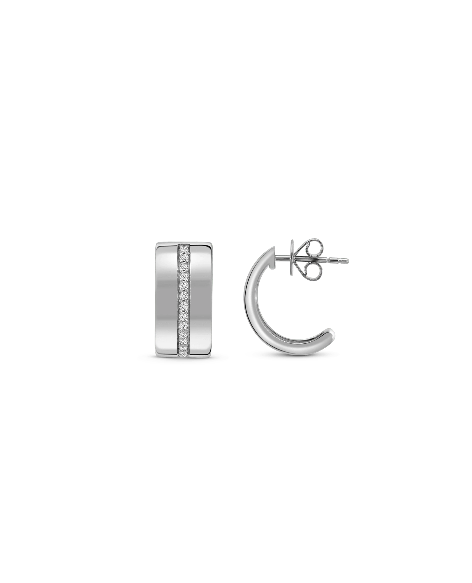 8MM Cigar Semi-Hoop Earrings .26 Carat TW Diamond | 10kt White Gold