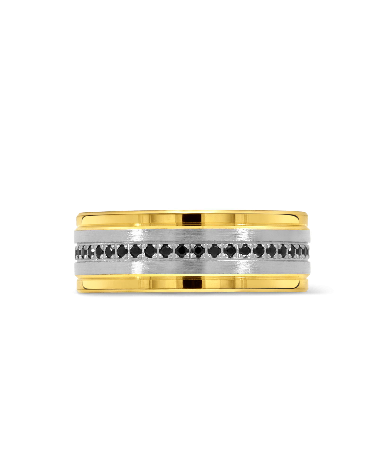 8MM Wedding band .48 Carat TW Black Enhanced Diamond | 10kt White & Yellow Gold