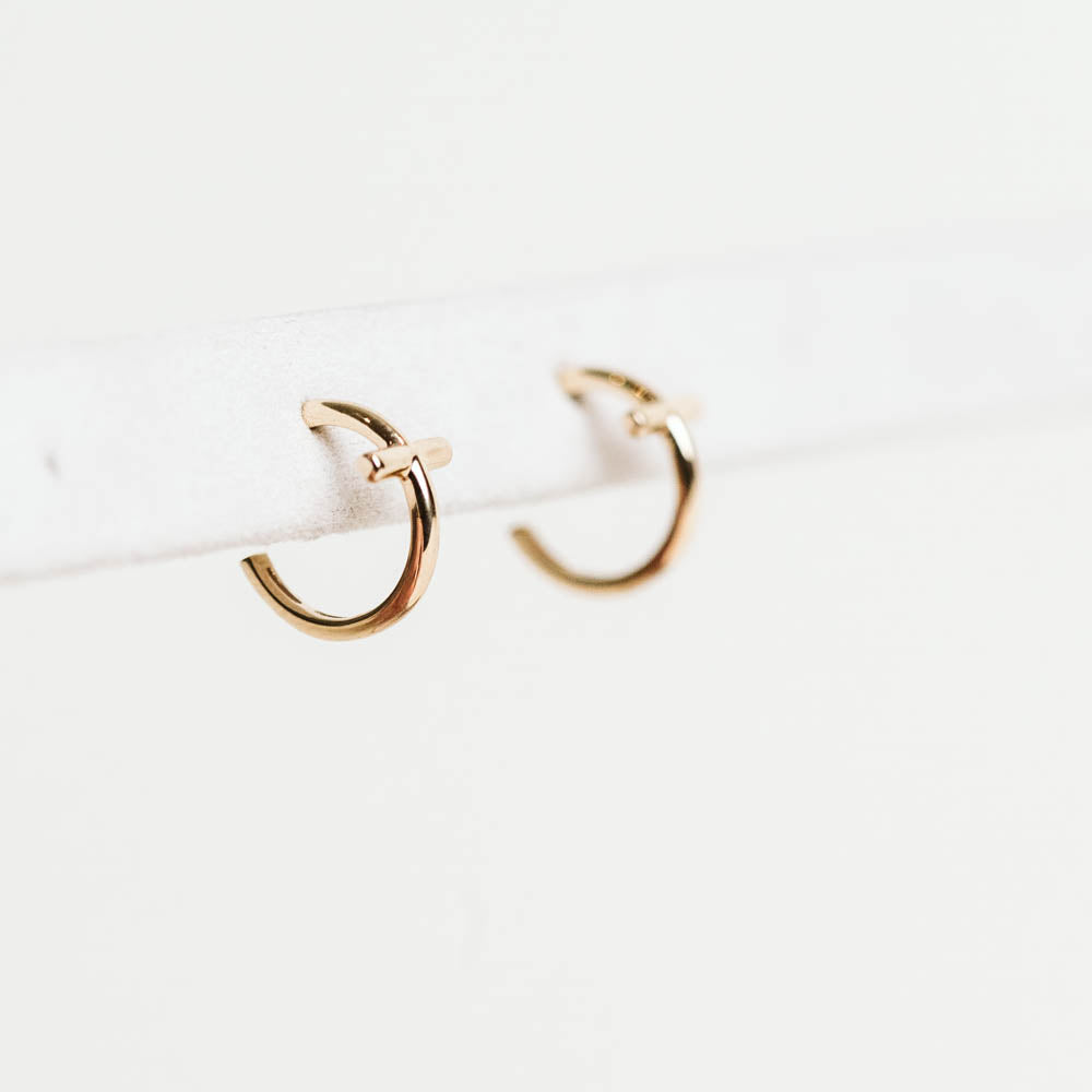 Cross Hoop Earrings - 10KT Yellow Gold