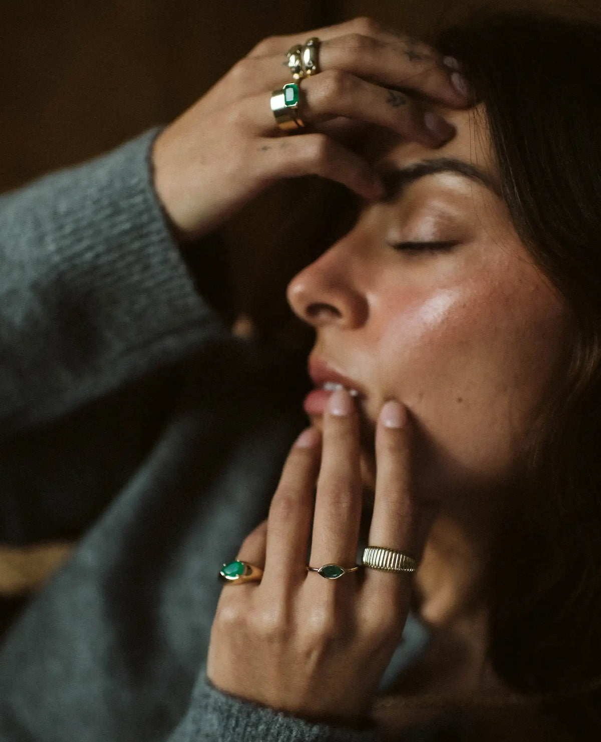 Emerald Half Bezel Ring | 14kt Yellow Gold