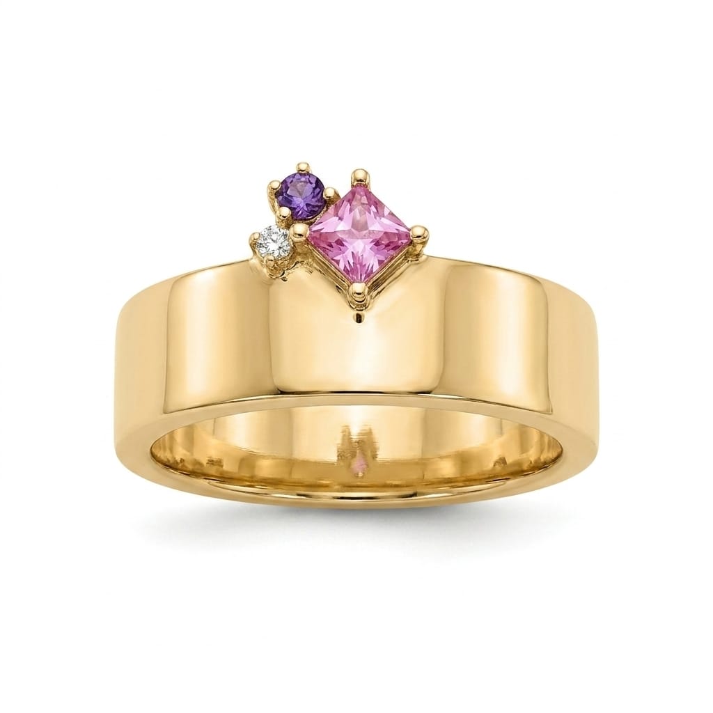 Aquamarine, Amethyst and Pink Sapphire Ring | 10kt Yellow Gold