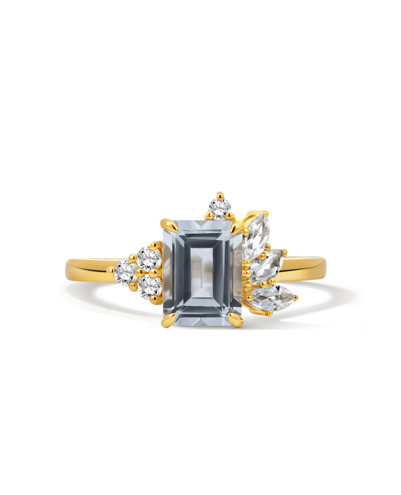 Asymmetric Aquamarine Ring & White Topaz | 14kt Yellow Gold