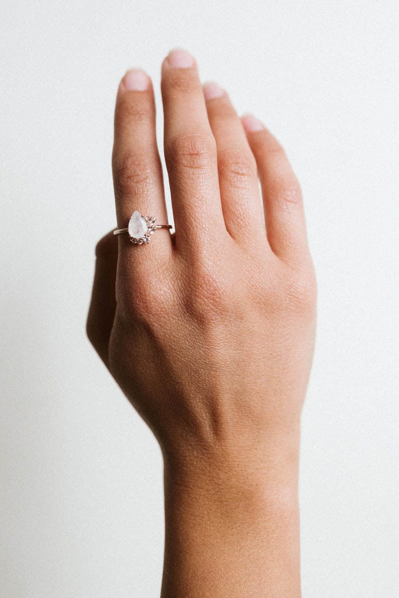 Asymmetric Ring Rainbow Moonstone & White Topaz | 14kt Rose Gold