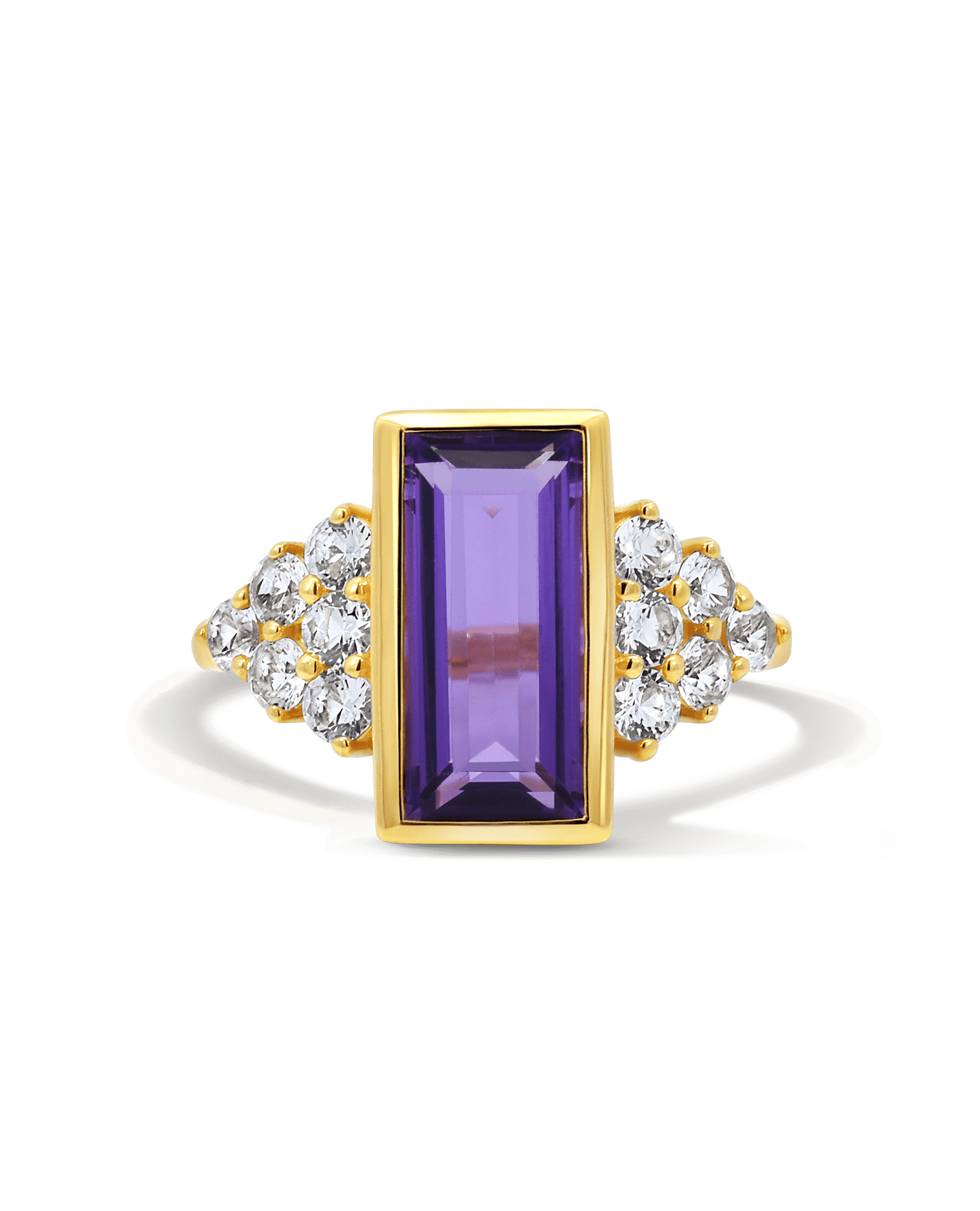 Bezel Amethyst Ring & White Topaz | 14kt Yellow Gold