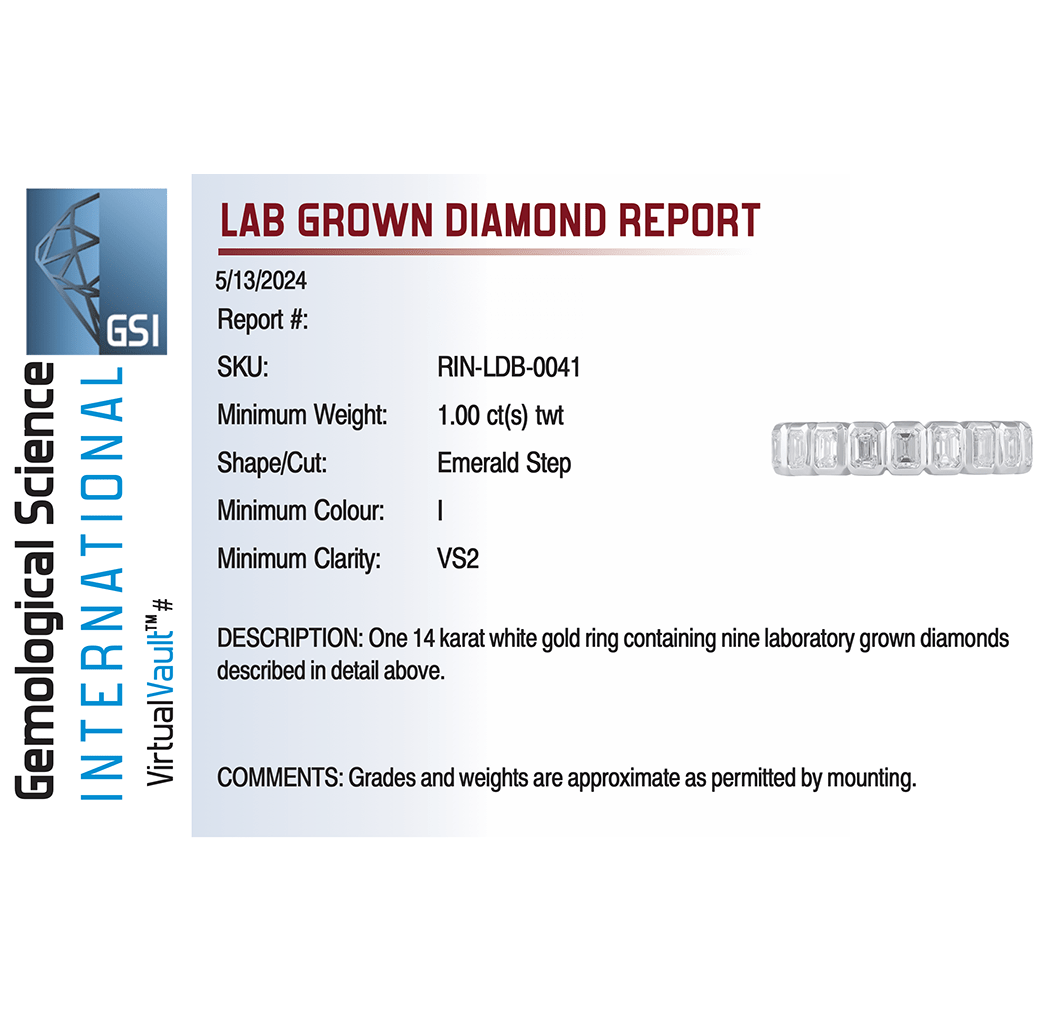 Bezel Emerald Cut Wedding band 1.00 Carat TW Lab-grown Diamond | 14kt White Gold