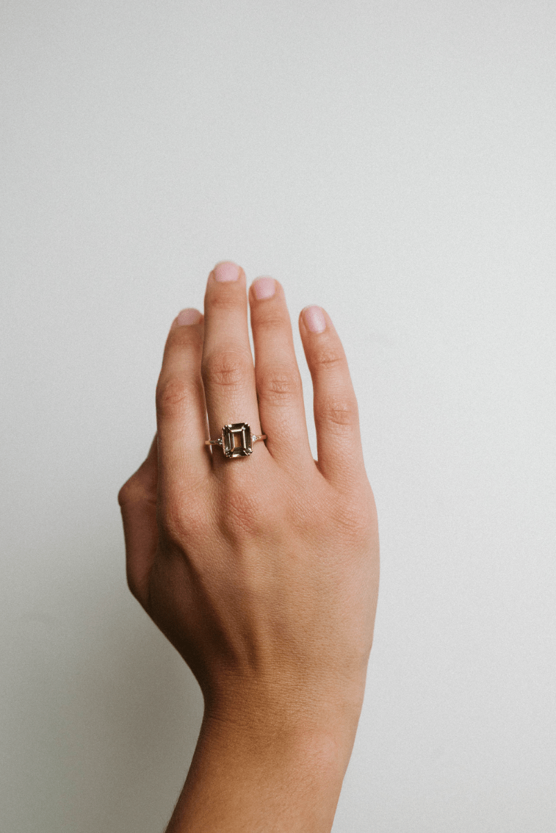 Bezel Olive Quartz Ring & .06 Carat TW Diamond | 14kt Yellow Gold