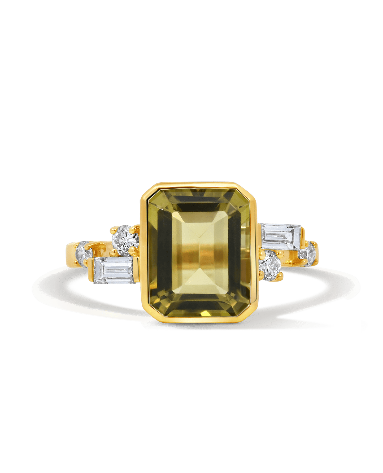 Bezel Olive Quartz Ring & .42 Carat TW Diamond | 14kt Yellow Gold
