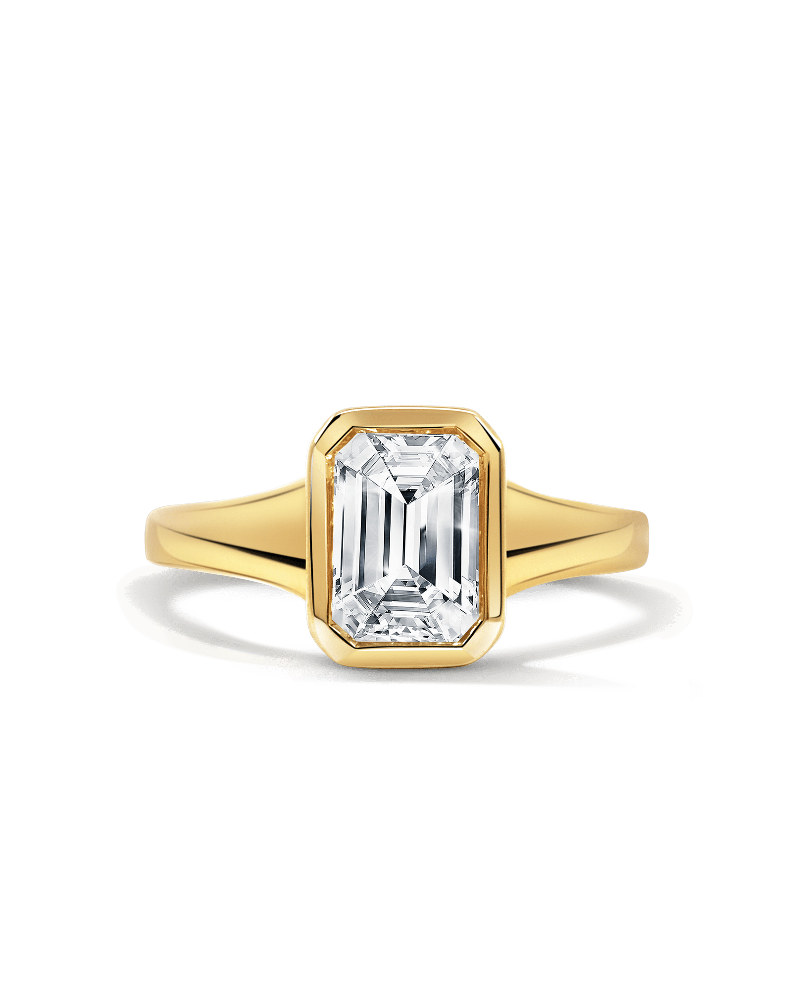 Bezel Solitaire Engagement Ring 2.00 Carat Lab-grown Emerald Cut Diamond | 14kt Yellow Gold