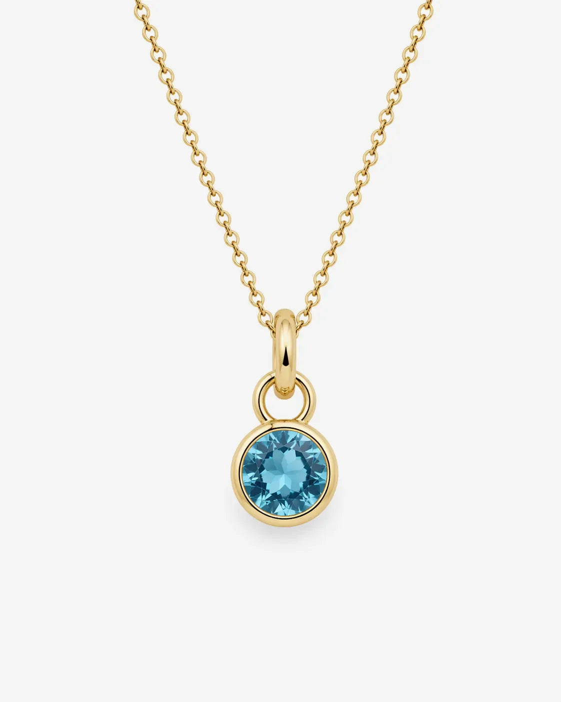 Bezel Swiss Blue Topaz Pendant with Chain | 10kt Yellow Gold