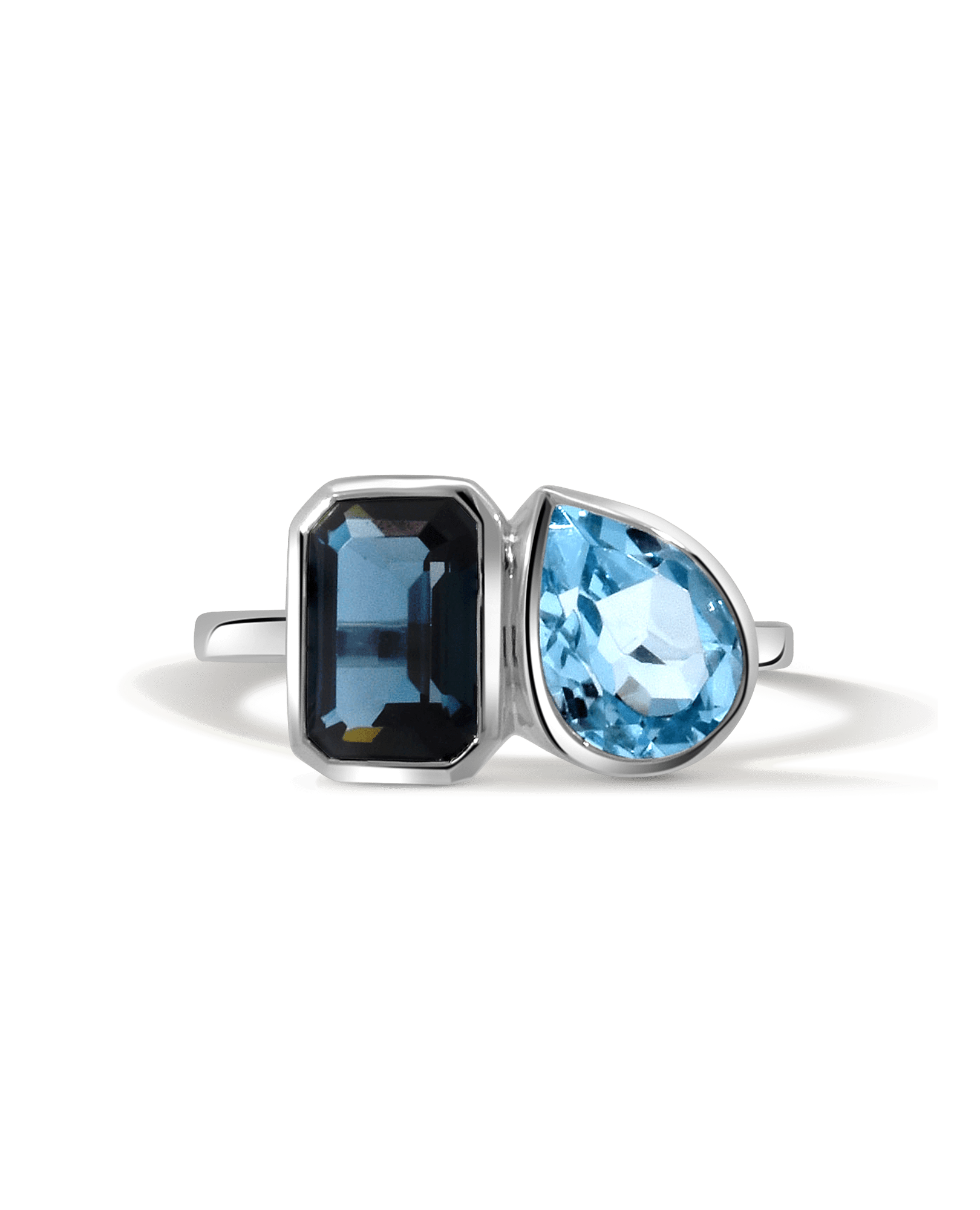 Bezel Toi et Moi Ring Sky Blue Topaz & London Blue Topaz | 14kt White Gold
