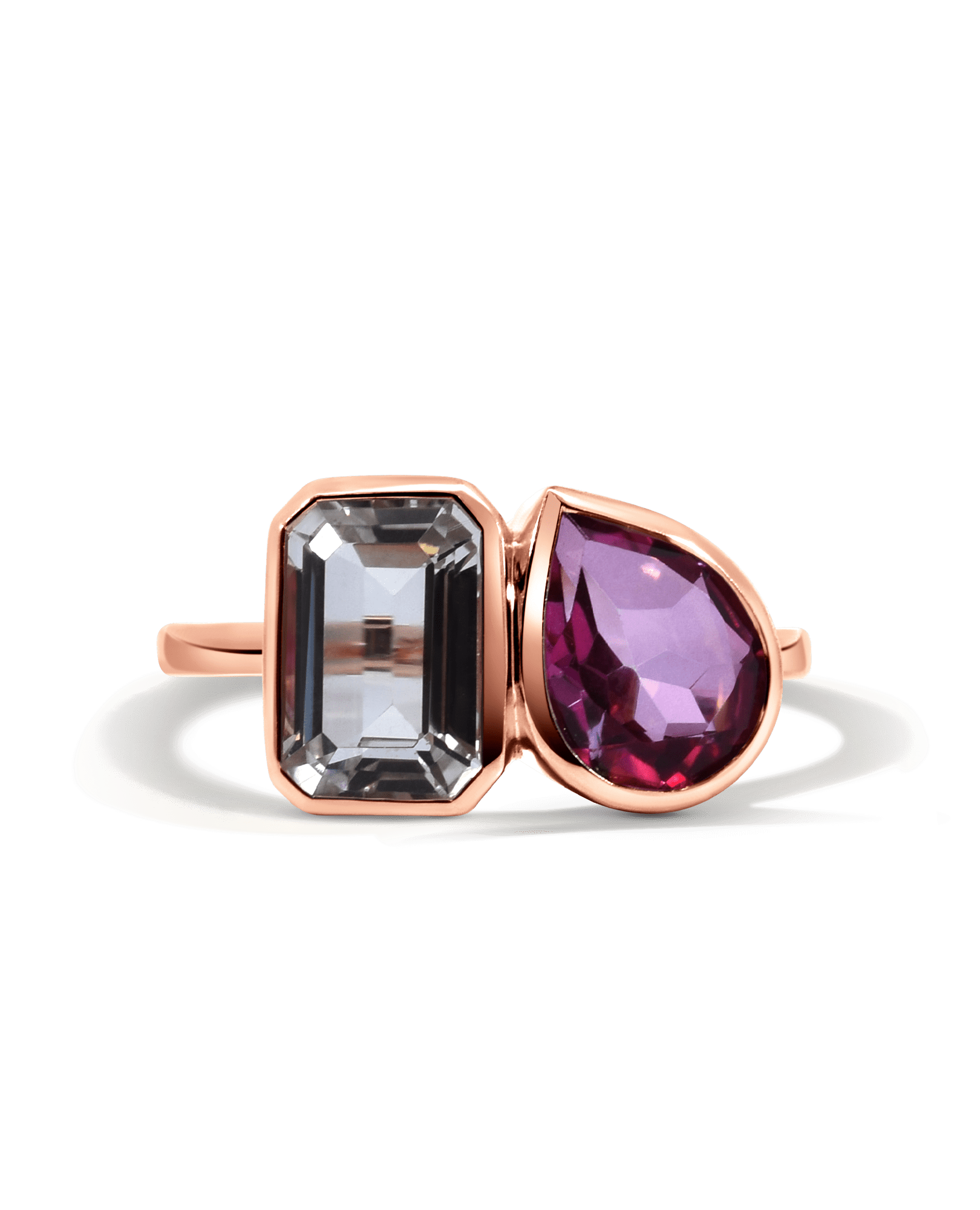 Bezel Toi et Moi Ring White Topaz & Pink Topaz | 14kt Rose Gold
