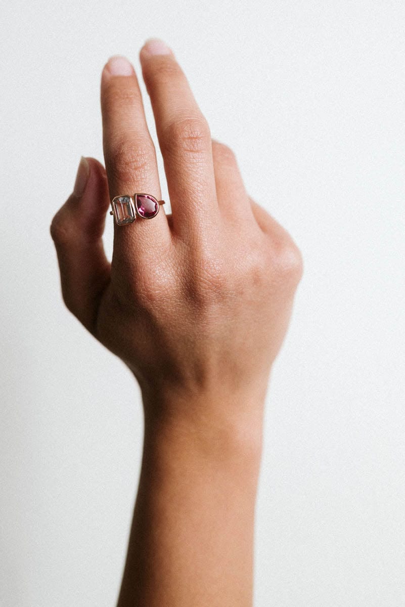 Bezel Toi et Moi Ring White Topaz & Pink Topaz | 14kt Rose Gold