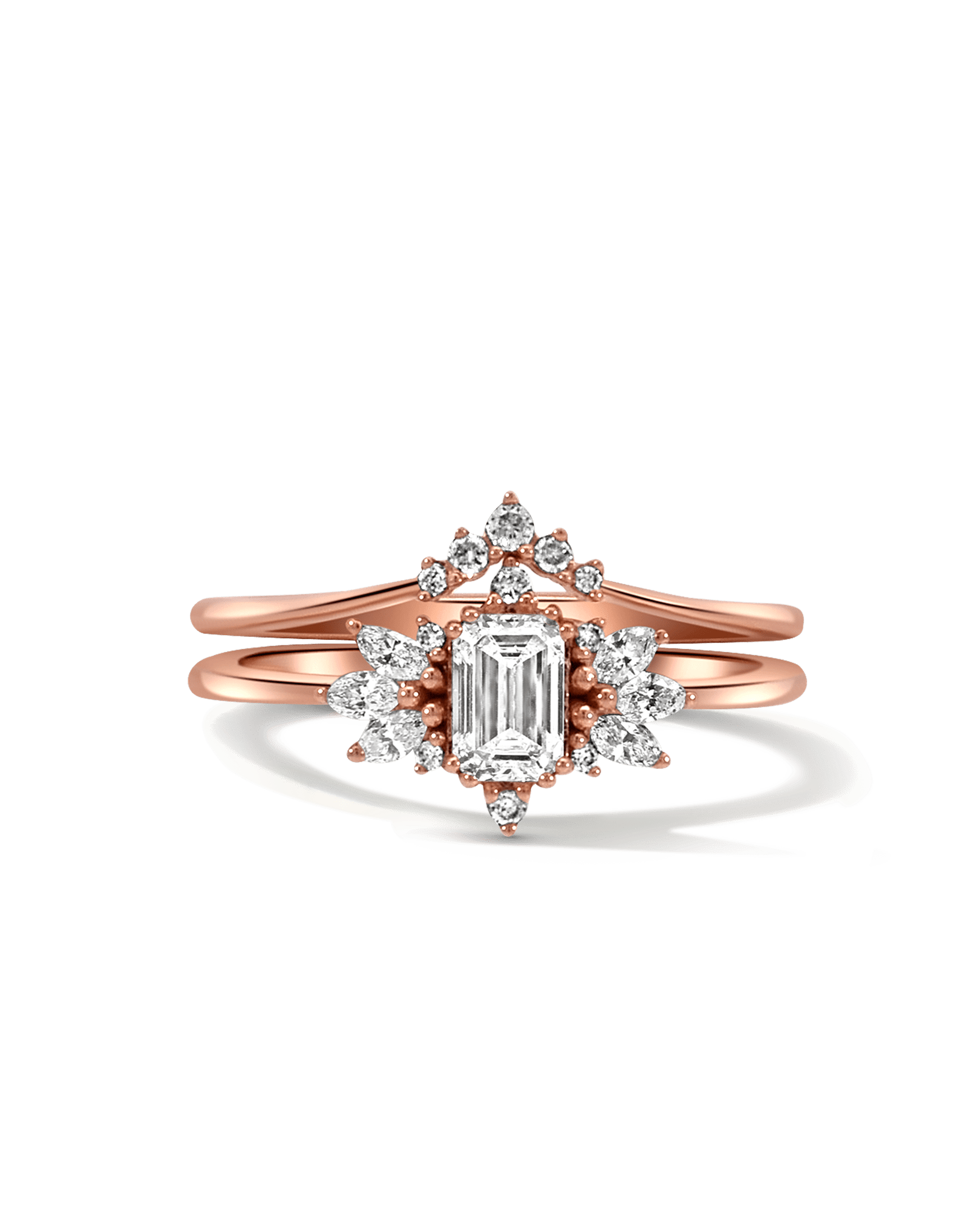 Bridal Set .75 Carat TW Emerald Cut Diamond | 14kt Rose Gold