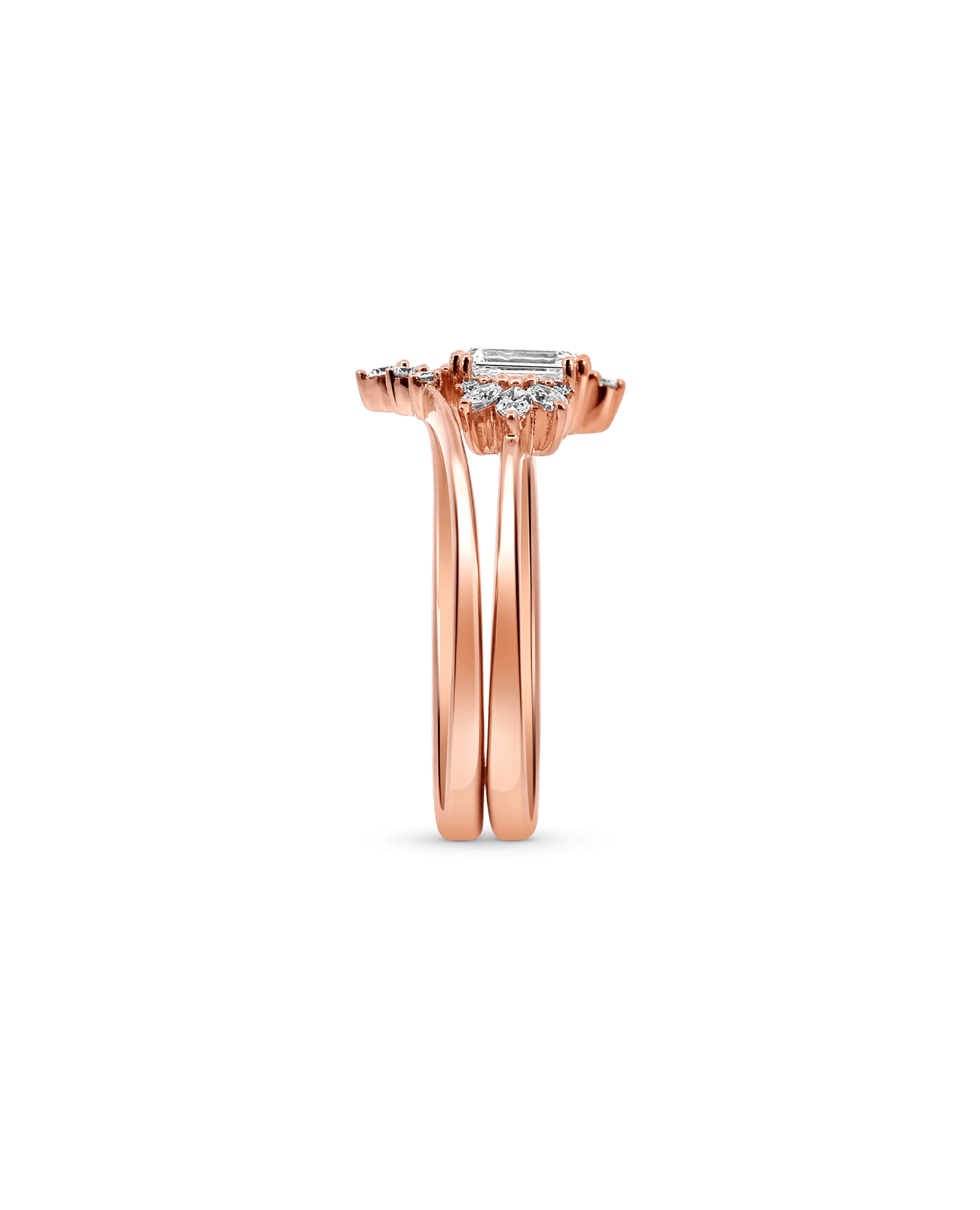 Bridal Set .75 Carat TW Emerald Cut Diamond | 14kt Rose Gold