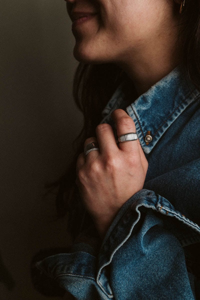 Double Beaded Stacking Ring | 10kt White Gold