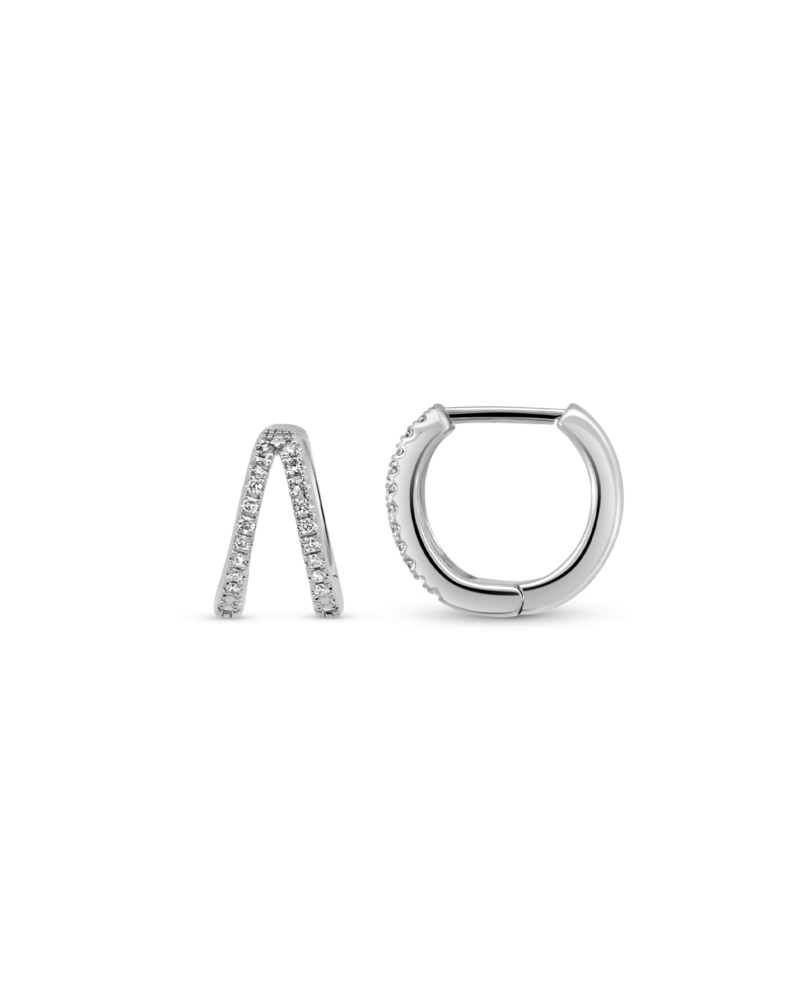 Double Row Hoop Earrings .15 Carat TW Diamonds | 10kt White Gold