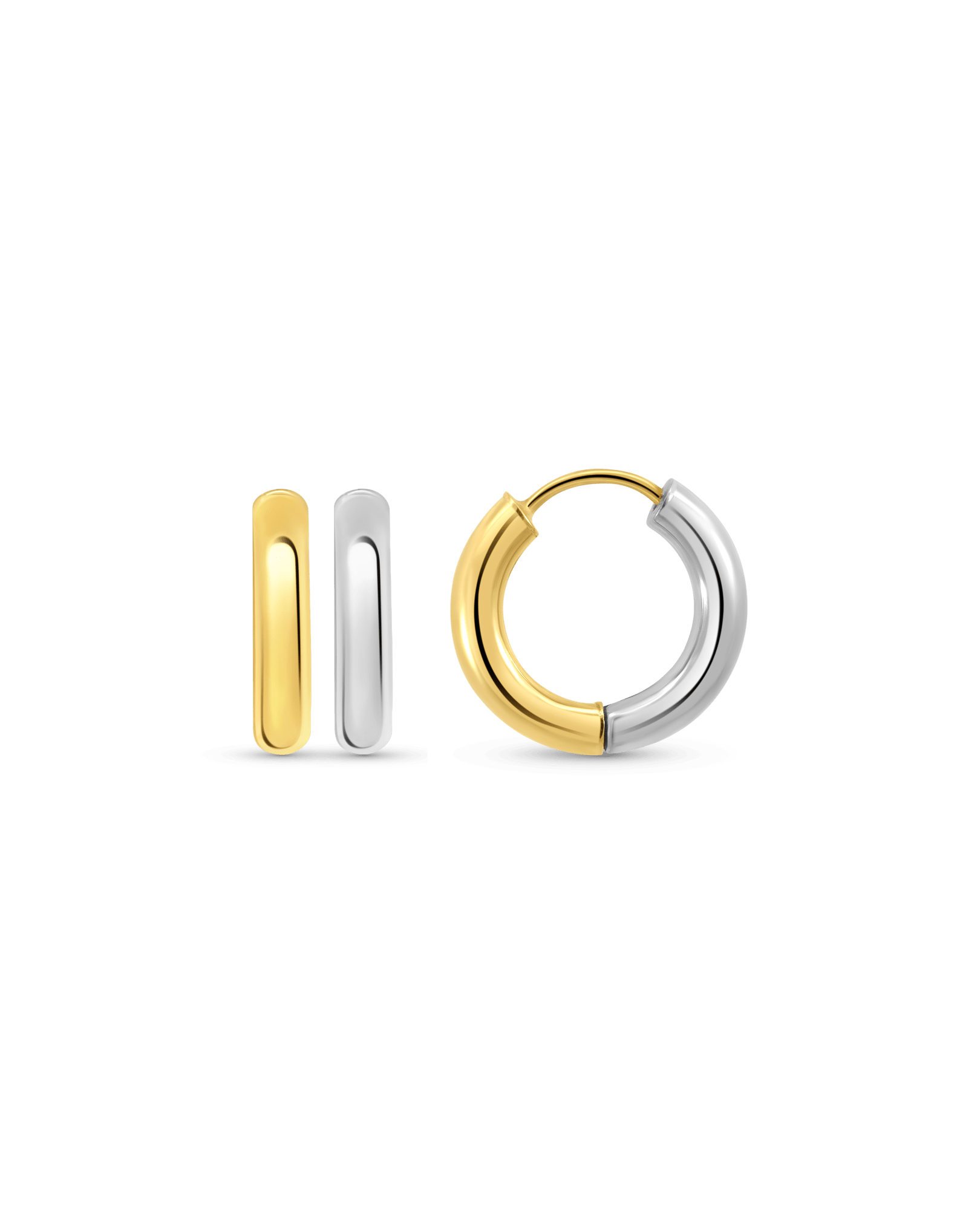 Duo Tone Huggie Earrings | 10kt Yellow & White Gold