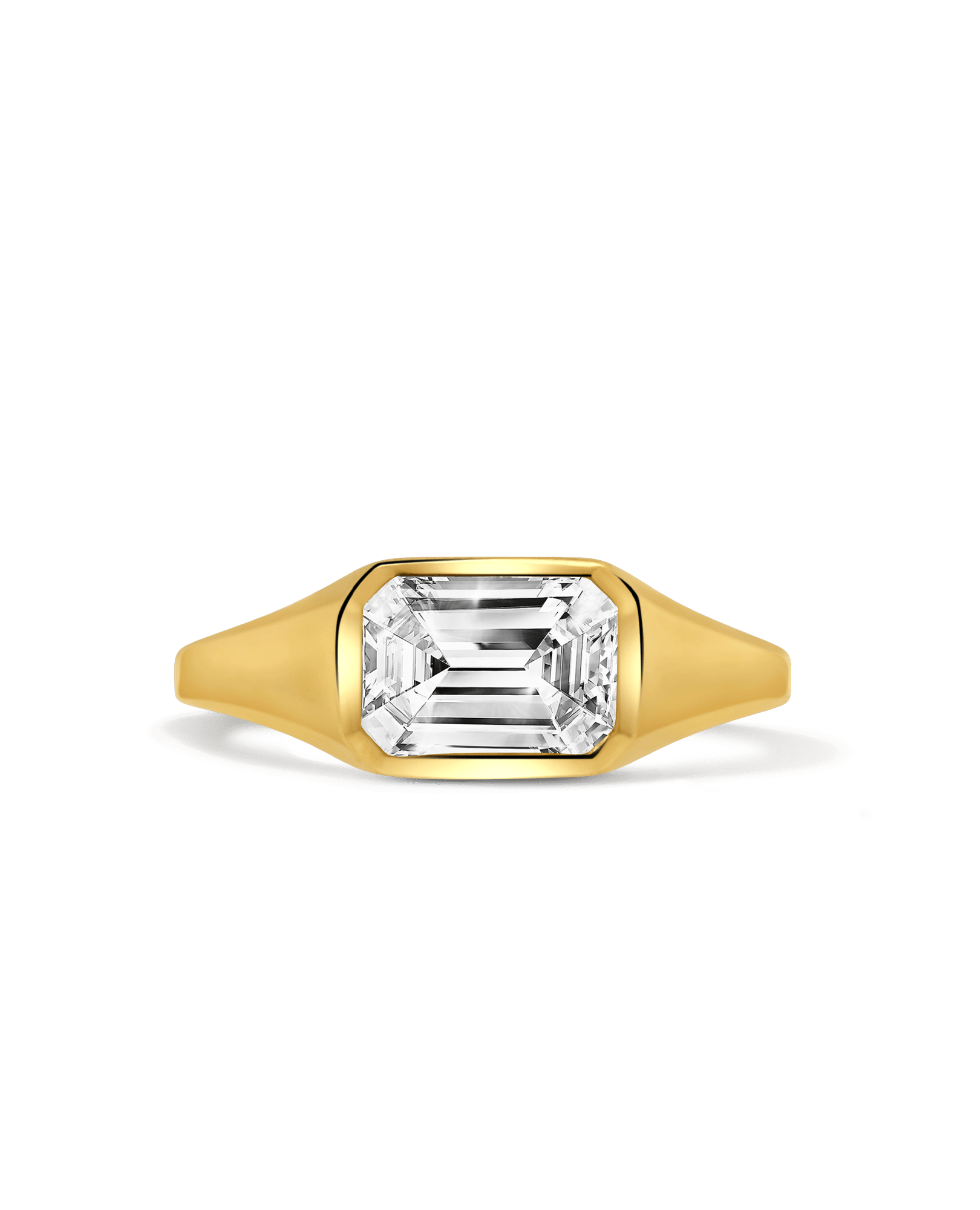 East-West Bezel Engagement Ring 2.01 Carat Lab-grown Emerald Cut Diamond | 14kt Yellow Gold