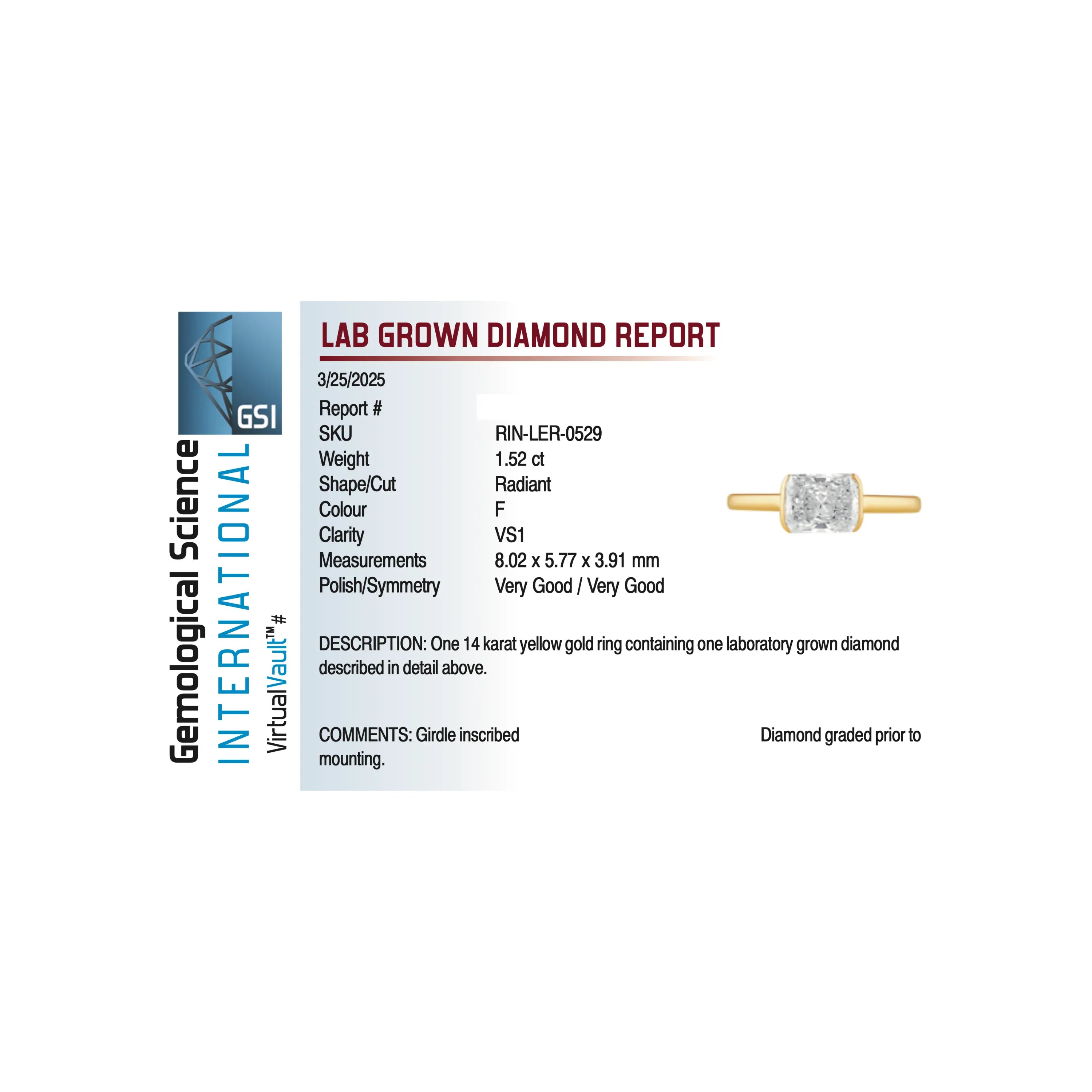 East-West Elongated Radiant Engagement Ring 1.52 Carat TW Lab-grown Diamond | 14kt Yellow Gold
