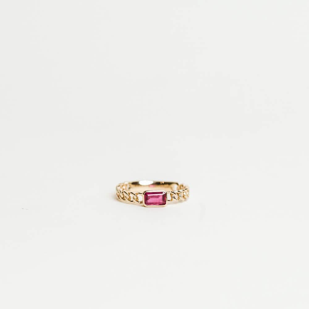 East/West Emerald Cut Ruby Ring - 14KT Yellow Gold