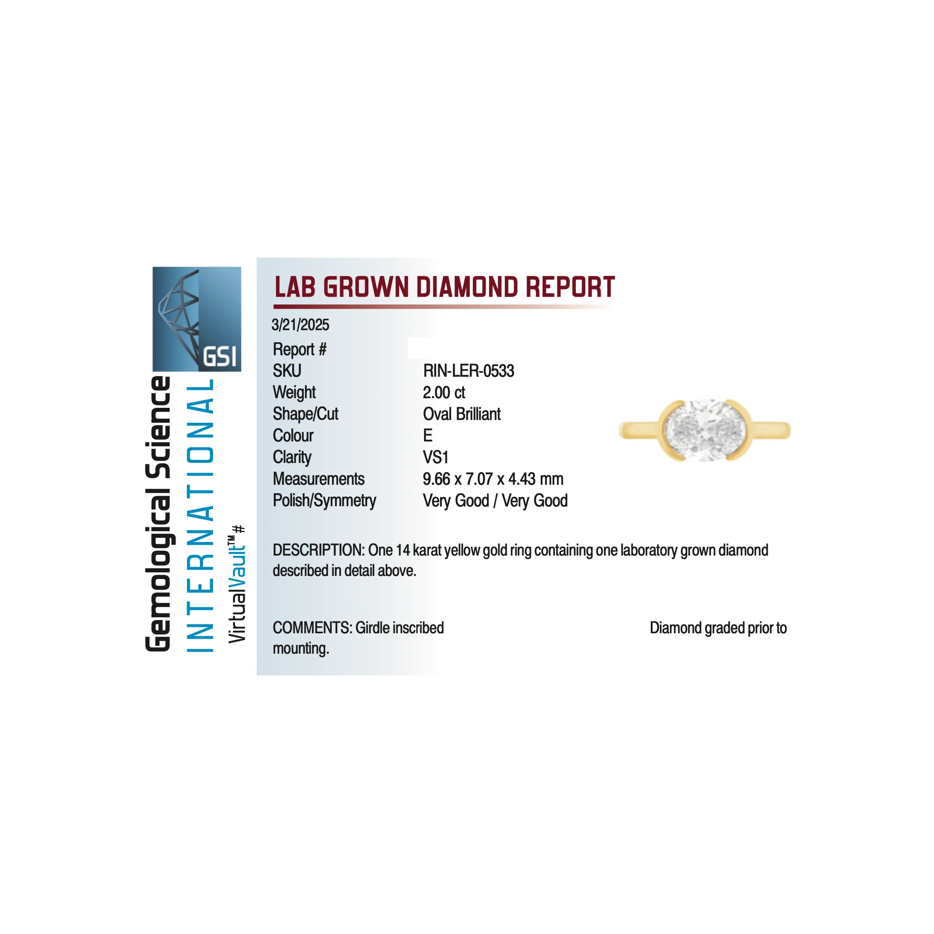 East-West Engagement Ring 2.00 Carat TW Lab-grown Oval Diamond | 14kt Yellow Gold