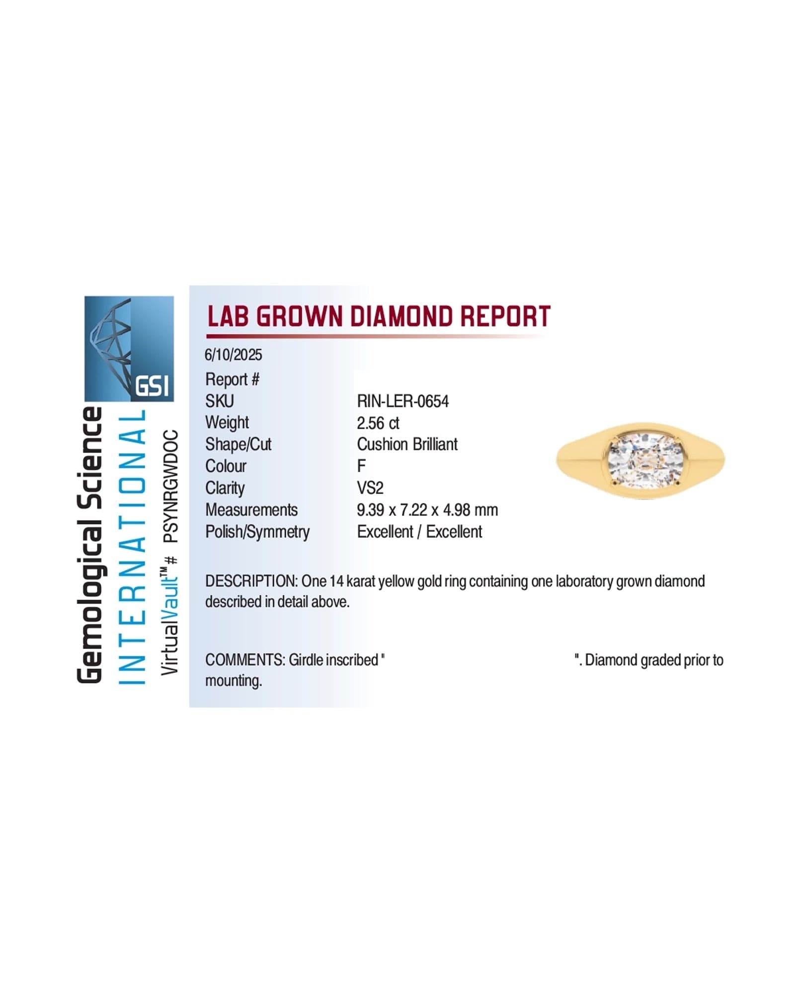 East-West Engagement Ring 2.56 Carat TW Lab-grown Elongated Cushion Diamond | 14kt Yellow Gold