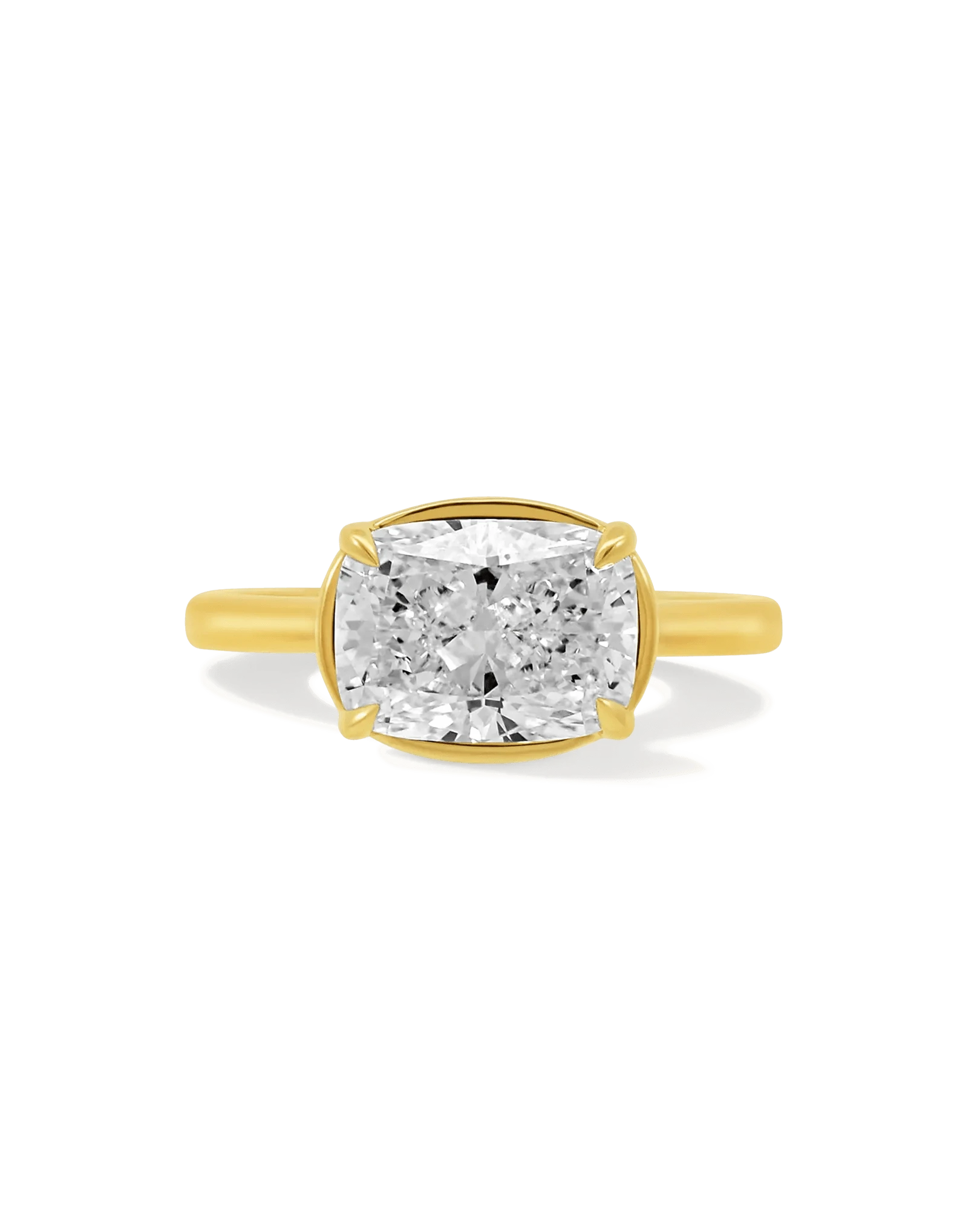 East West Engagement Ring 3.00 Carat Lab-grown Elongated Cushion Diamond | 14kt Yellow Gold