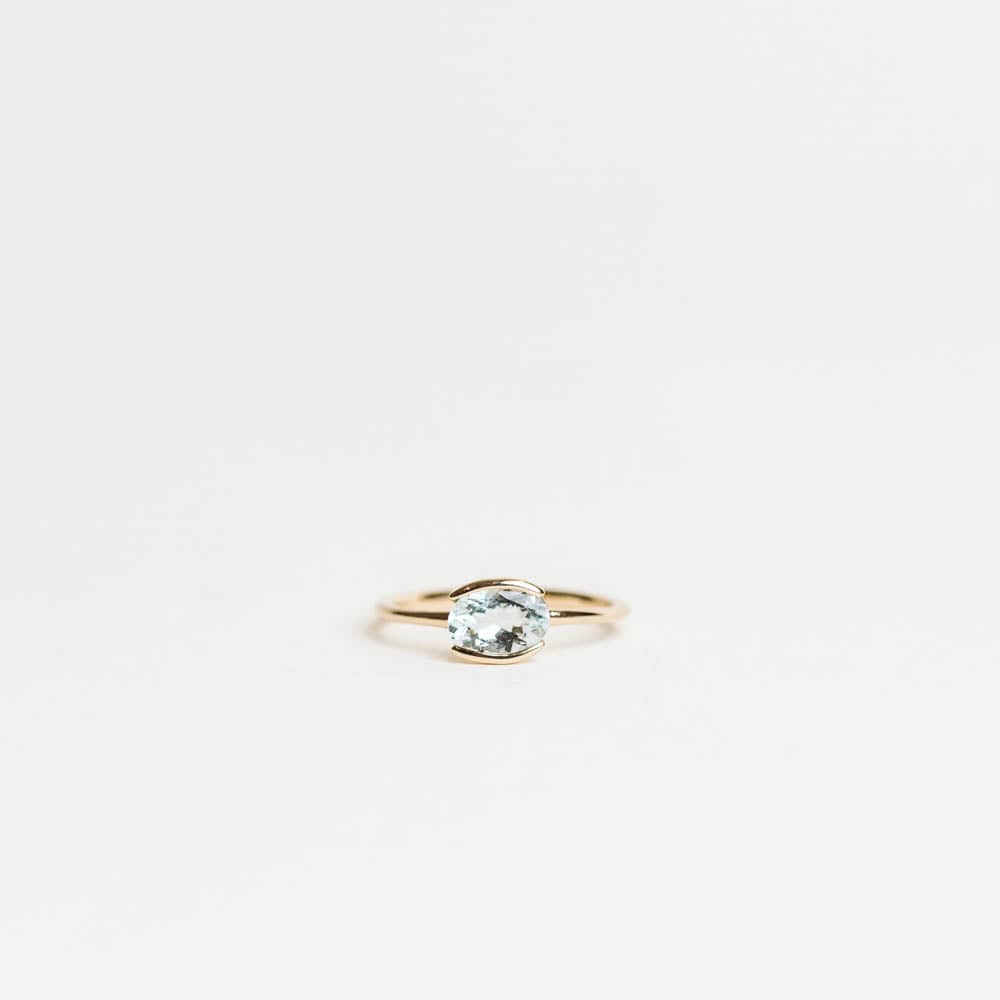 East/West Oval Aquamarine Ring - 14KT Yellow Gold