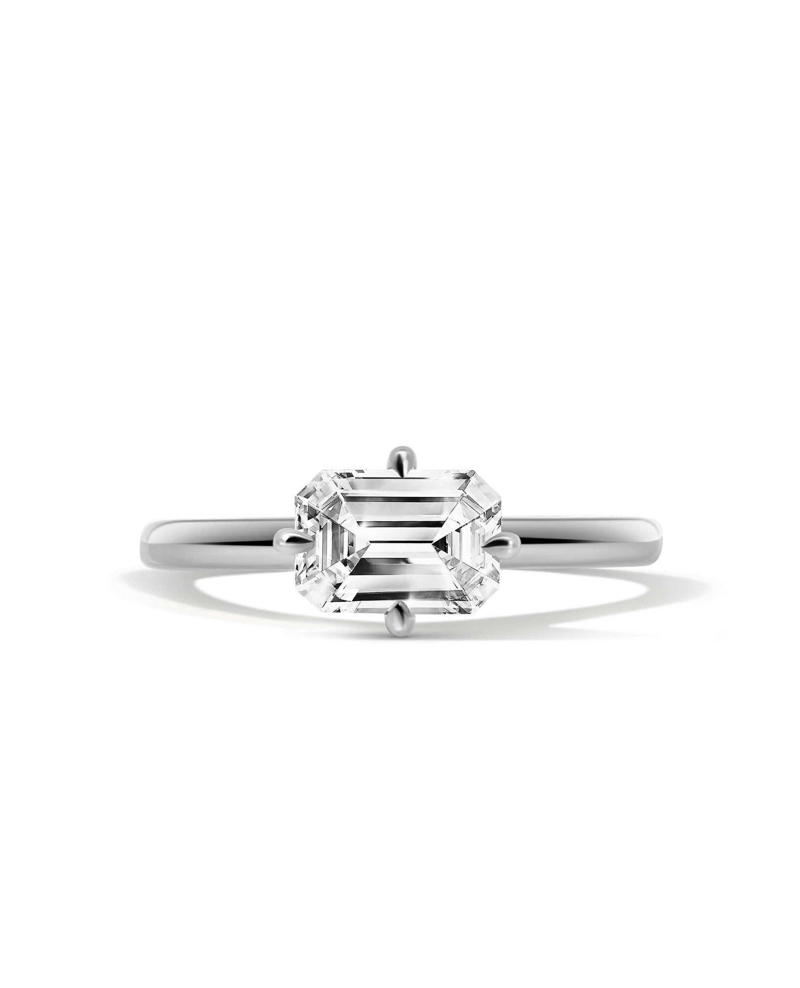 East-West Solitaire Engagement Ring 1.50 Carat Lab-grown Emerald Cut Diamond | 14kt White Gold