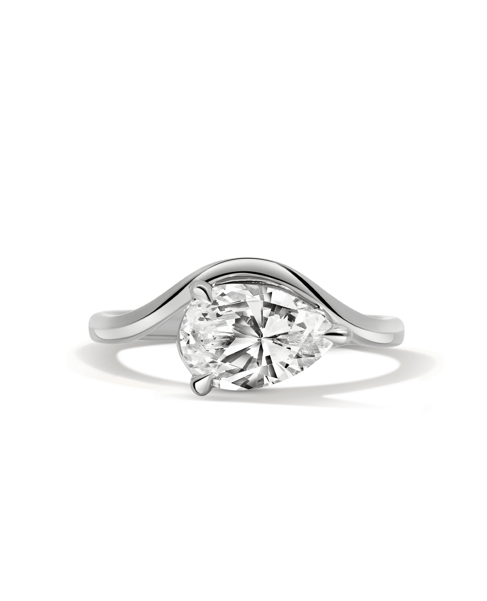East-West Solitaire Engagement Ring 1.50 Carat Lab-grown Pear Shaped Diamond | 14kt White Gold