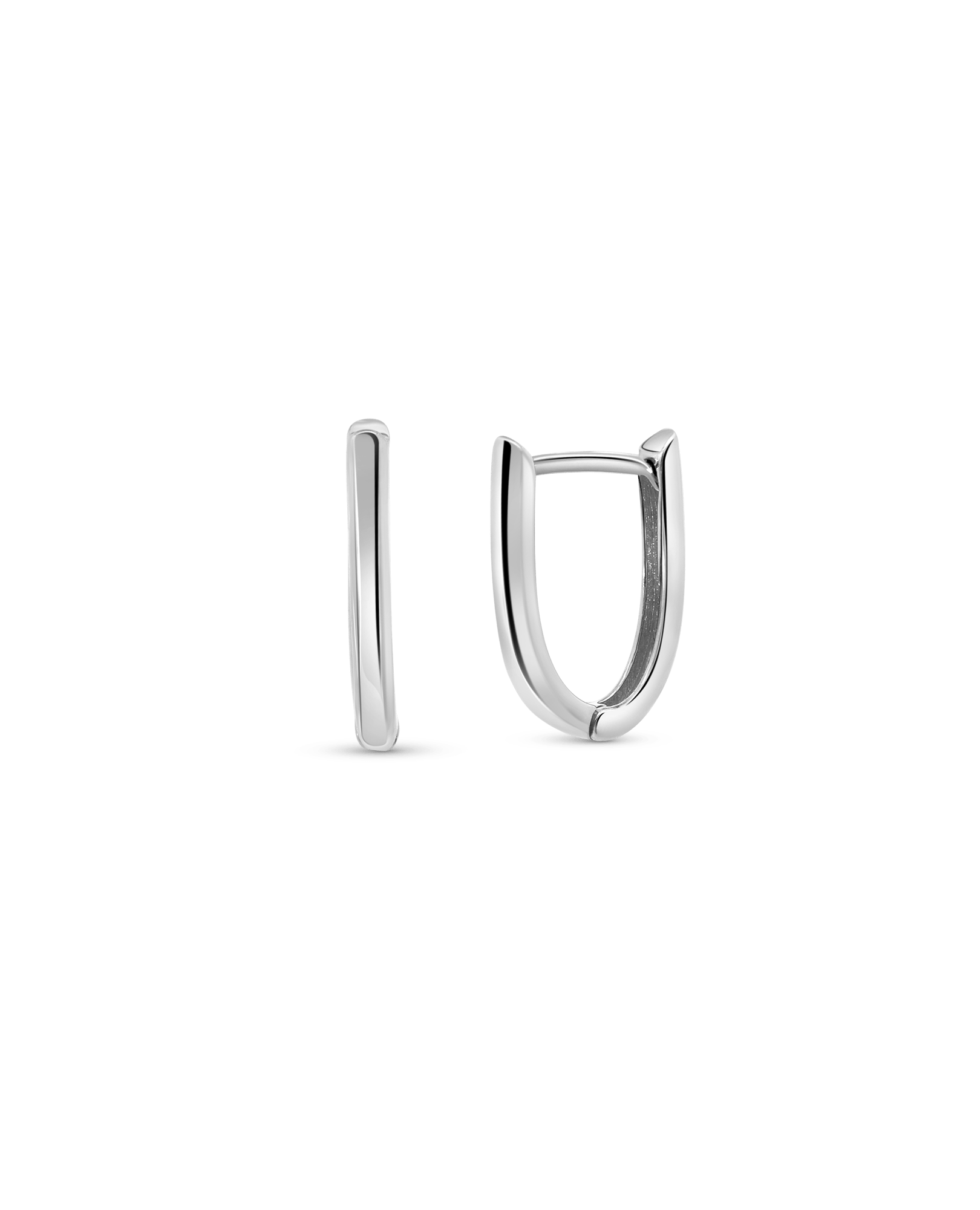 Elongated Huggie Hoop Earrings | 10kt White Gold