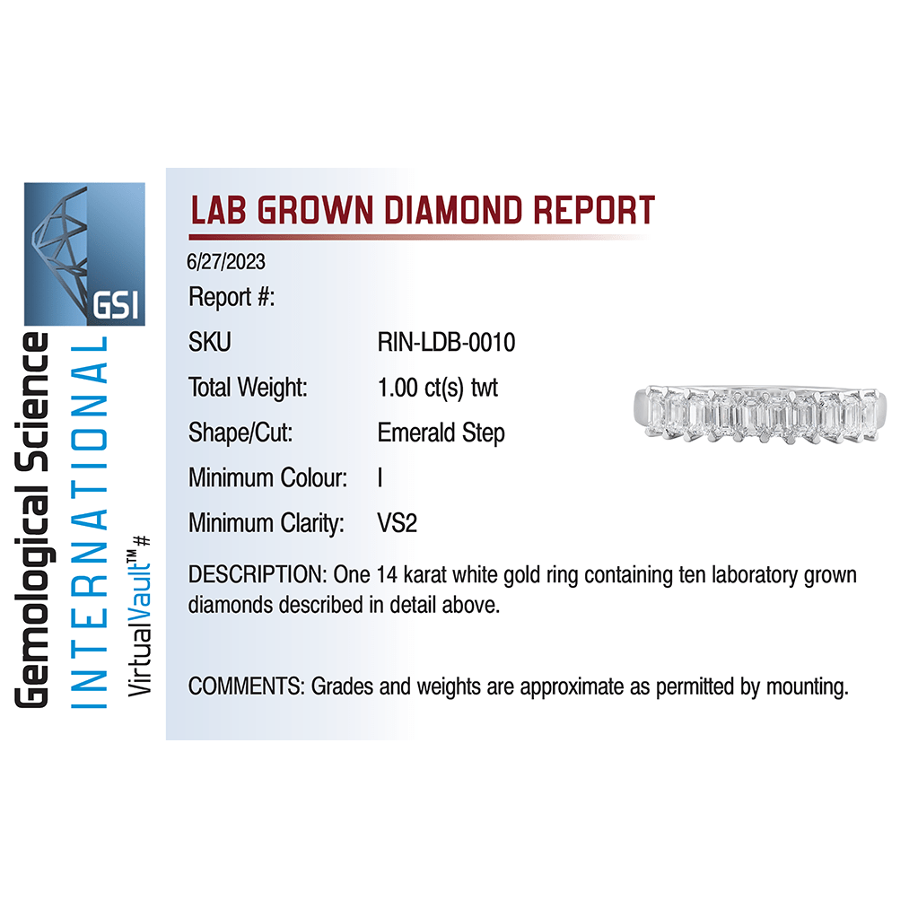 Emerald Cut Pave Wedding band 1.00 Carat TW Lab-grown Diamond | 14kt White Gold