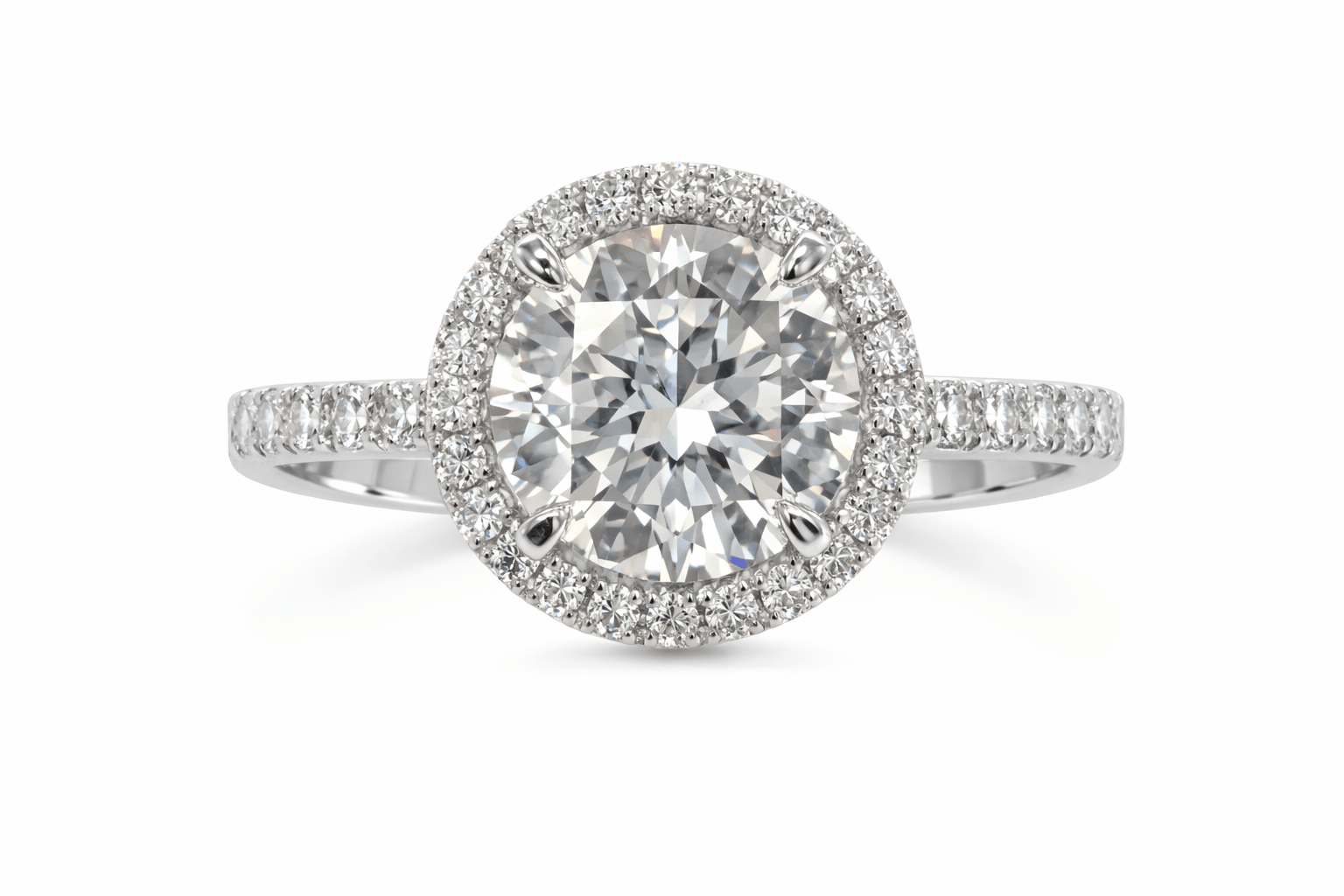 Engagement Ring 1.80 Carat TW Lab-grown RB Diamond with Hidden Halo | 14kt White Gold