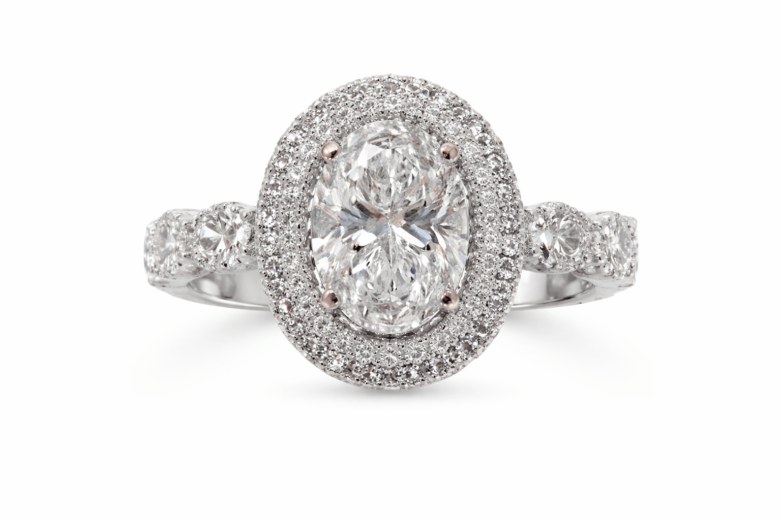 Engagement Ring 2.03 Carat TW Lab-grown Oval with RB Diamonds | 14kt White Gold