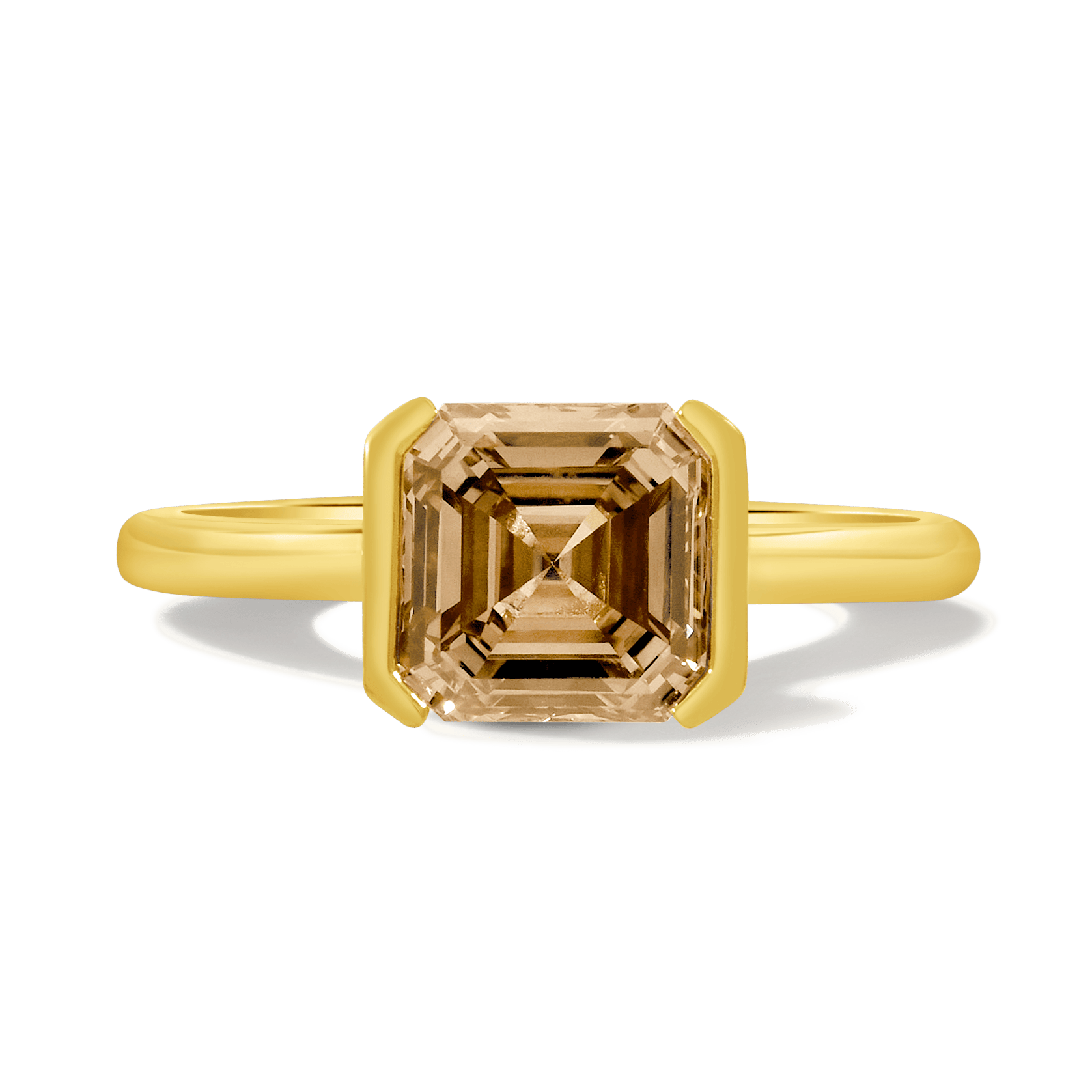 Engagement Ring 2.12 Carat TW Lab-grown Asscher Cut Champagne Diamond | 14kt Yellow Gold