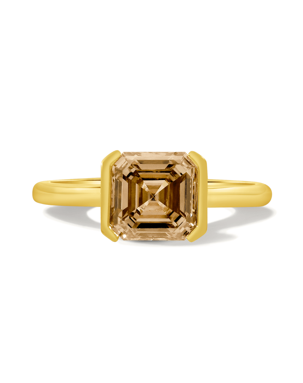 Engagement Ring 2.12 Carat TW Lab-grown Asscher Cut Champagne Diamond | 14kt Yellow Gold