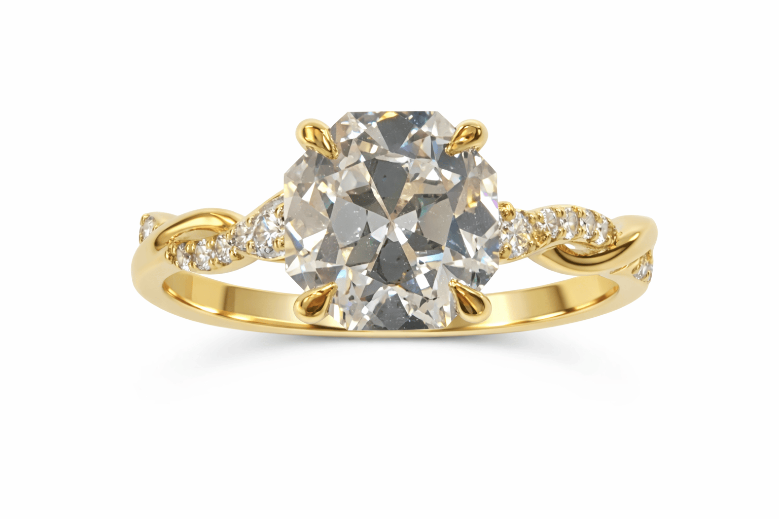 Engagement Ring 2.25 Carat TW Lab-grown Old Mine Radiant Cut and RB Diamonds | 14kt Yellow Gold