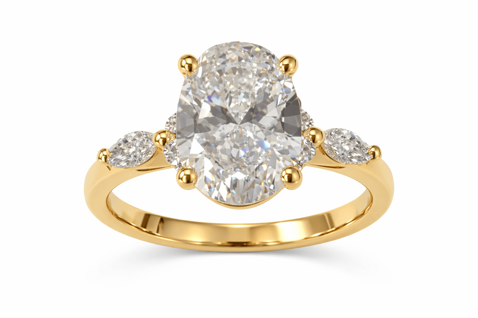 Engagement Ring 2.75 Carat TW Lab Grown Oval, Marquise and RB Diamonds | 14kt Yellow and White Gold