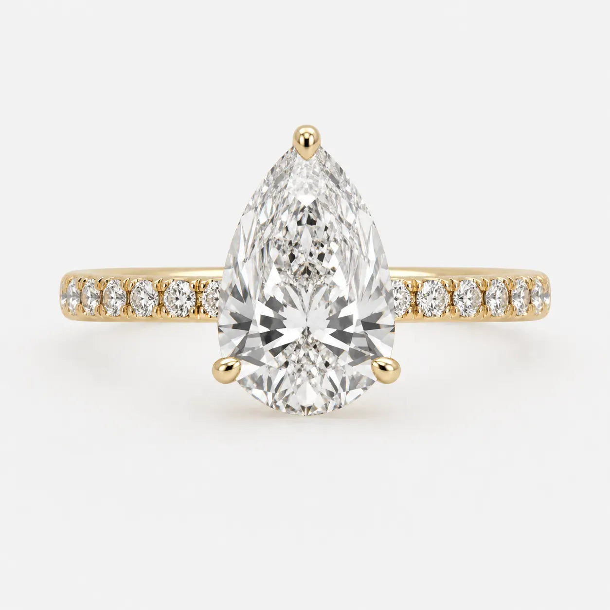 Engagement Ring 2.89 Carat TW Lab-grown Pear Shape & Round Diamonds | 14kt Yellow Gold