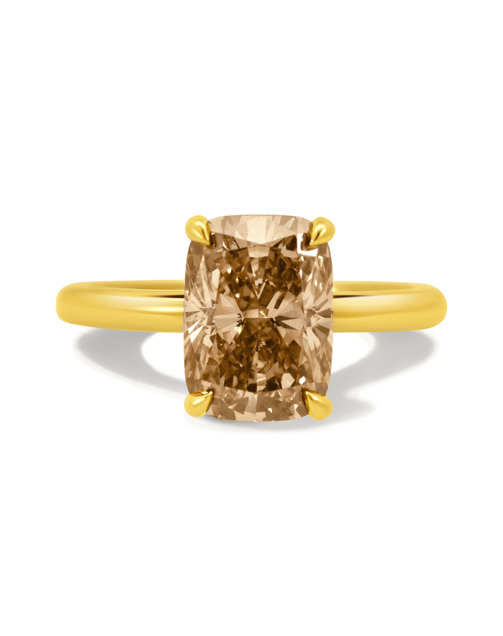 Engagement Ring 3.09 Carat TW Lab-grown Cushion Cut Champagne Diamond | 14kt Yellow Gold