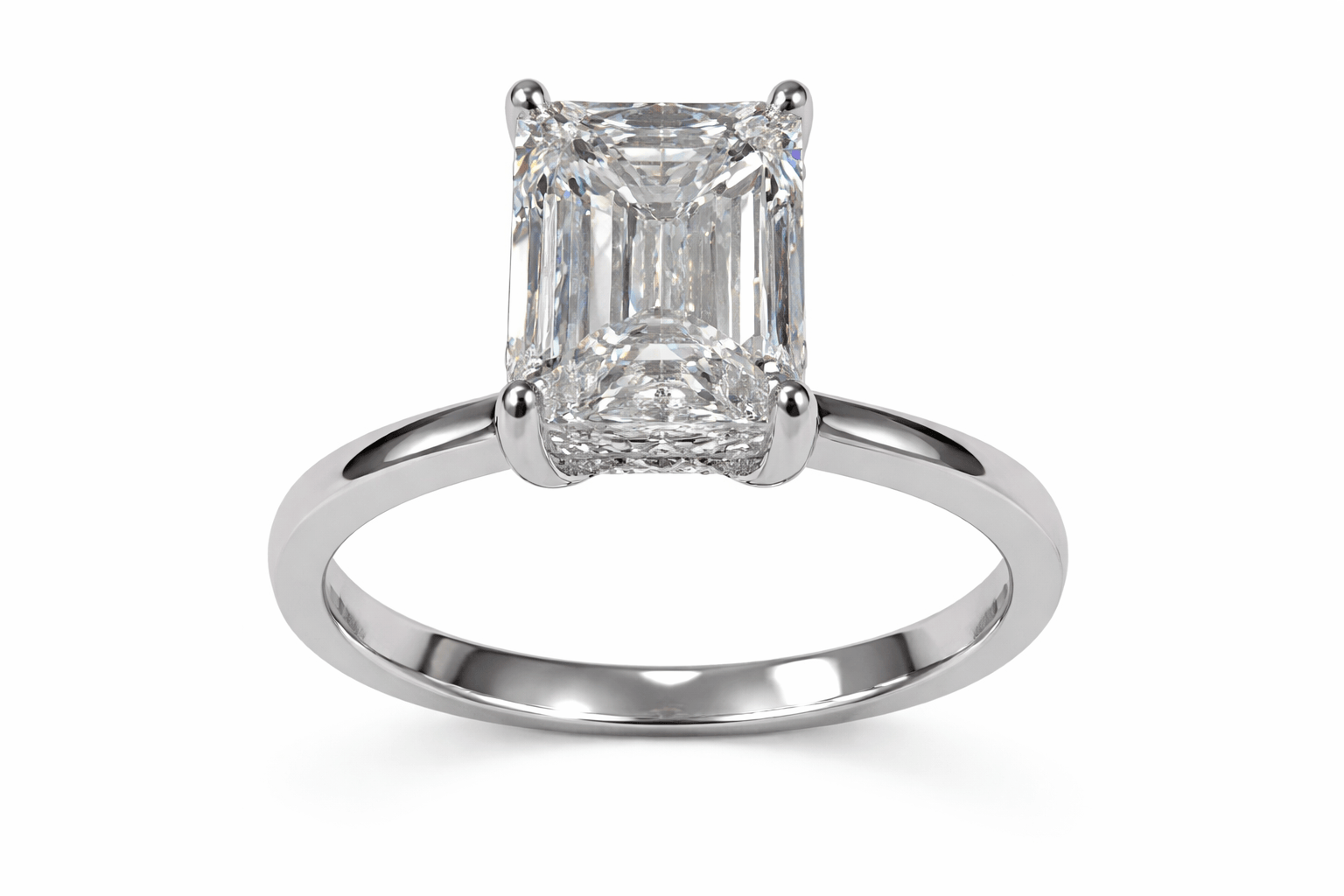 Engagement Ring 3.20 Carat TW Lab-grown Emerald Cut Diamond with Hidden Halo |14kt White Gold