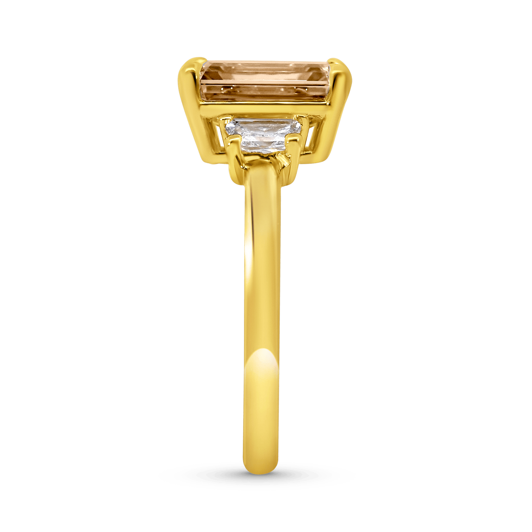 Engagement Ring 3.39 Carat TW Lab-grown Emerald Cut Champagne and Trapezoid Diamonds | 14kt Yellow Gold
