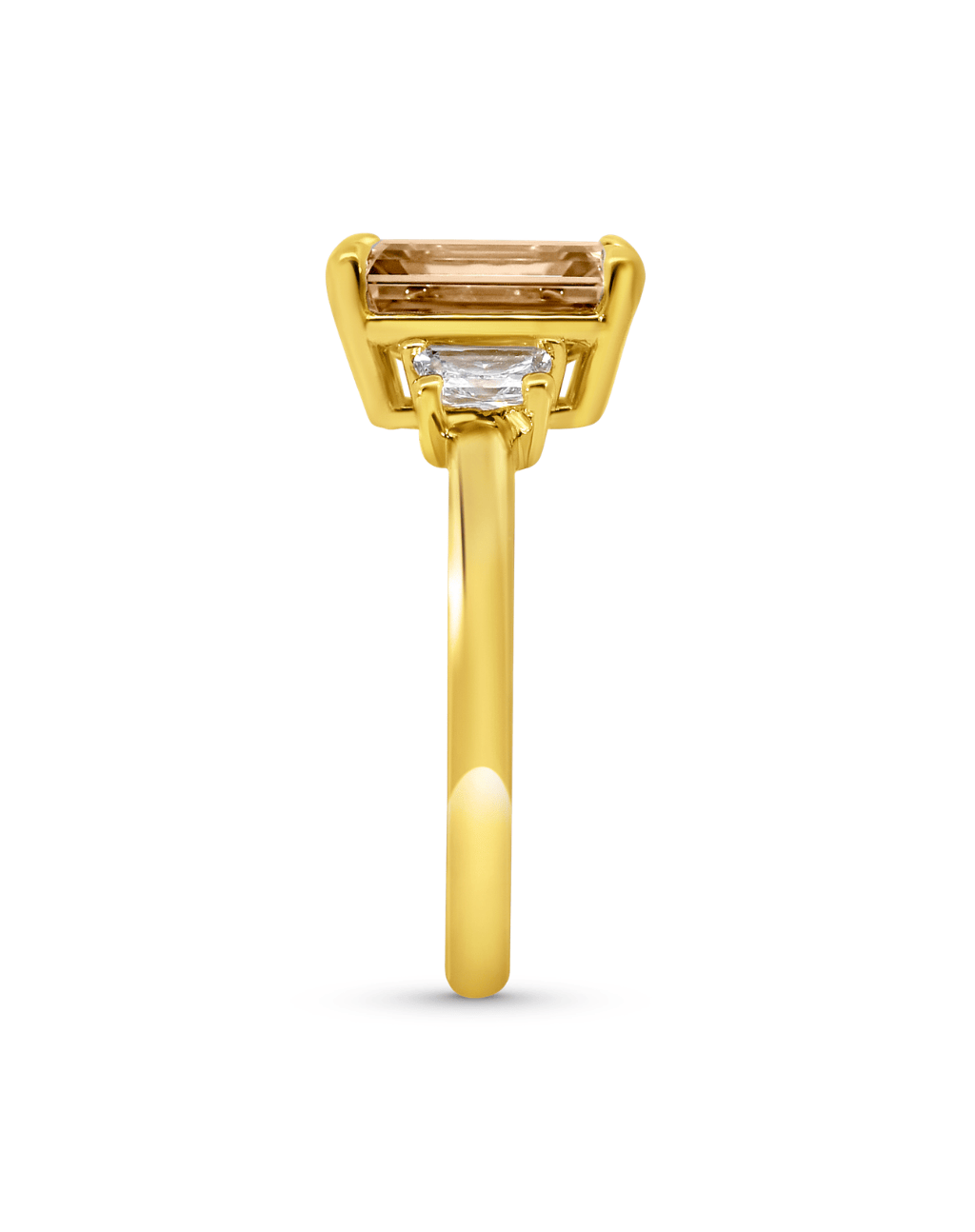 Engagement Ring 3.39 Carat TW Lab-grown Emerald Cut Champagne and Trapezoid Diamonds | 14kt Yellow Gold