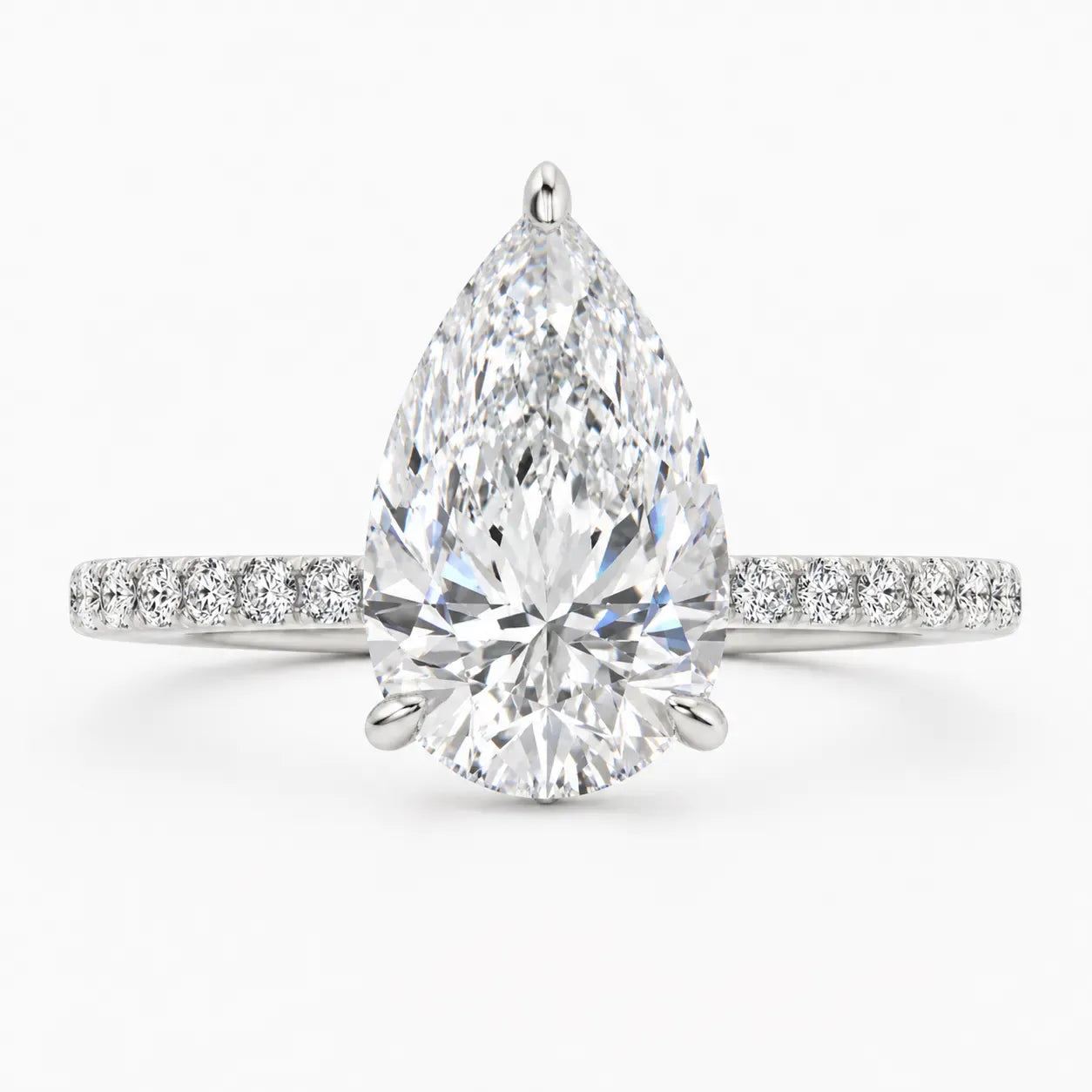 Engagement Ring 3.50 Carat TW Lab-grown Pear Shape with Hidden Halo | 14kt White Gold