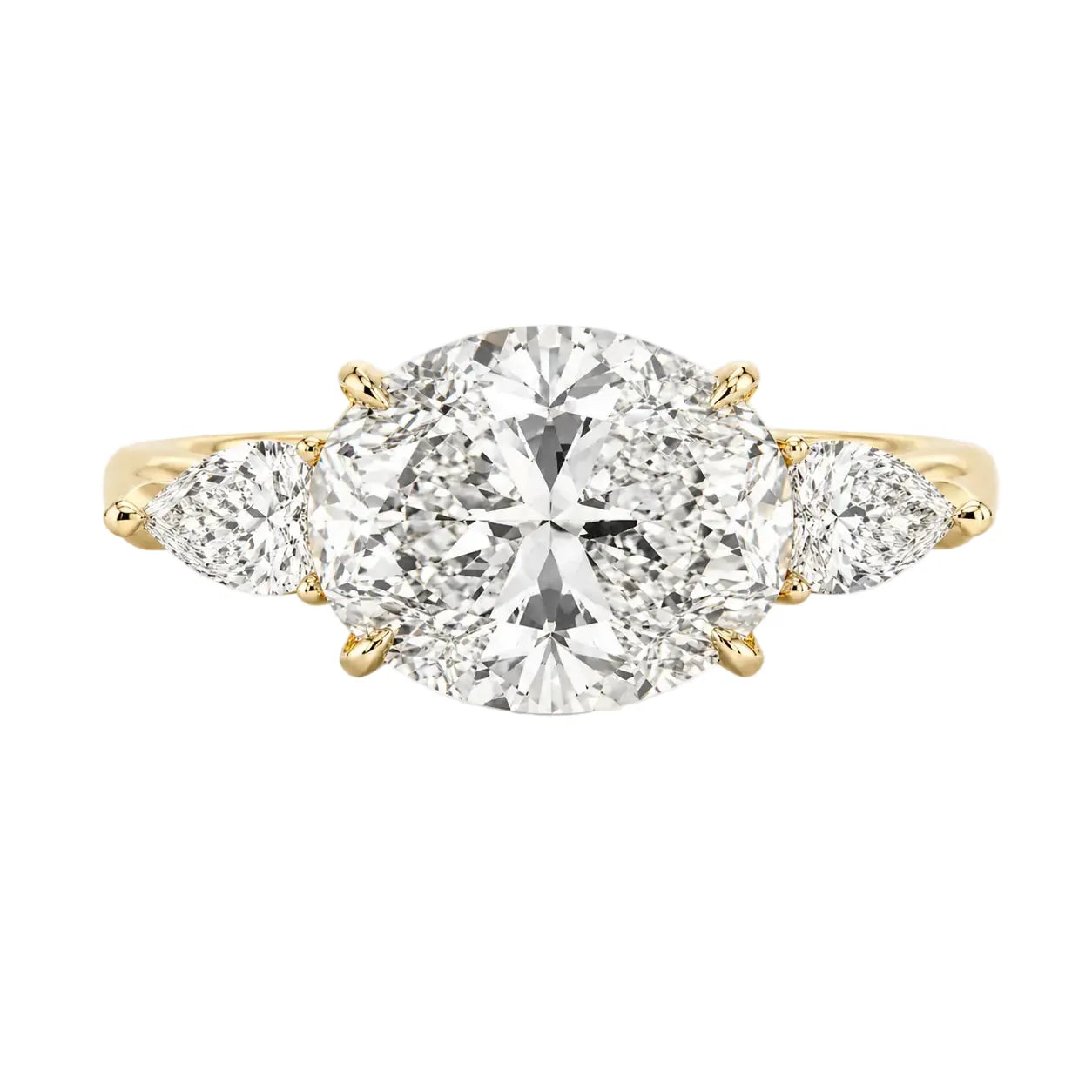 Engagement Ring 3.71 Carat TW Lab-grown Oval & Pear Shape Diamonds | 14kt Yellow Gold